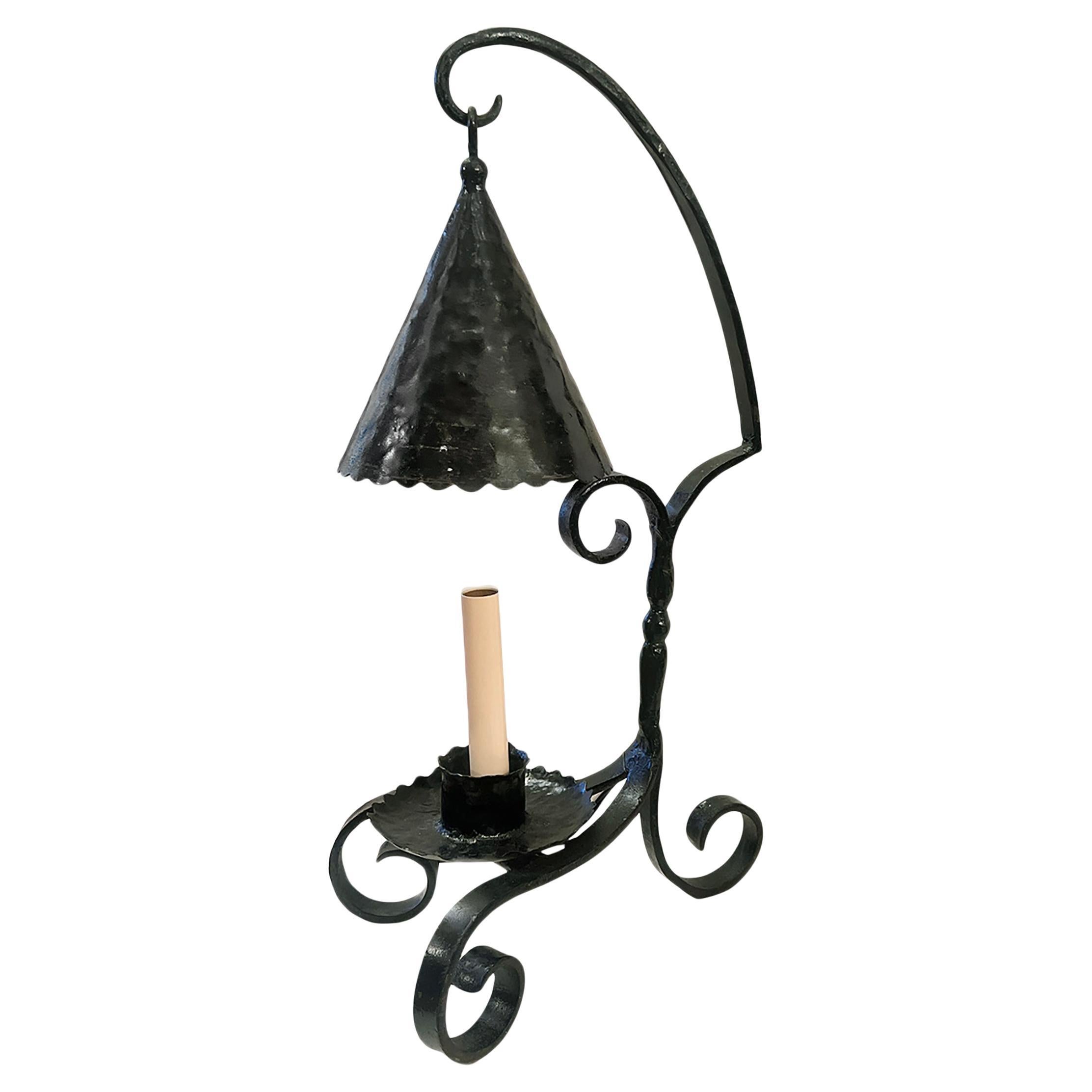 Single Hammered Iron Lamp For Sale