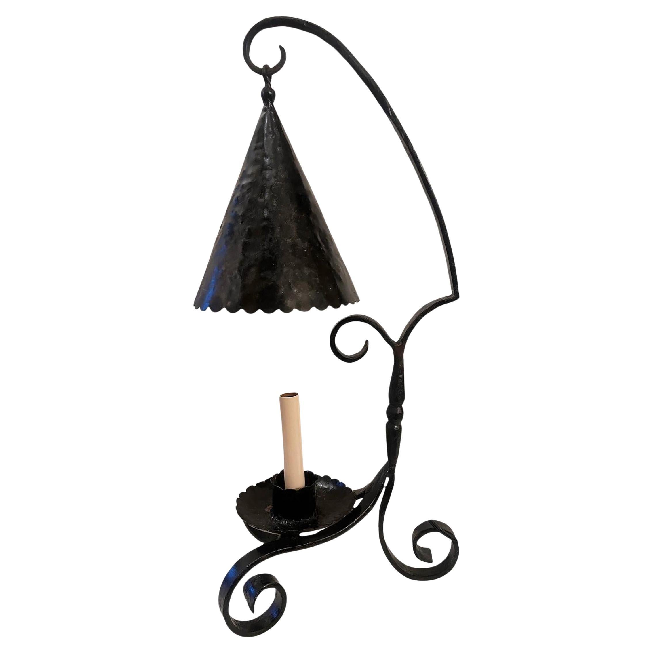 Single Hammered Iron Lamp For Sale