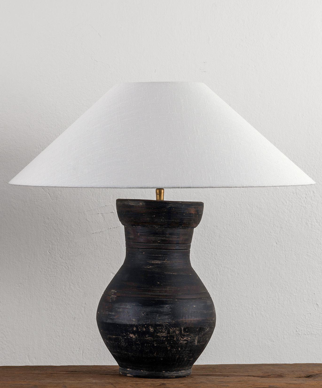 Han Single HAN Style Lamp with Belgian Linen Shade For Sale