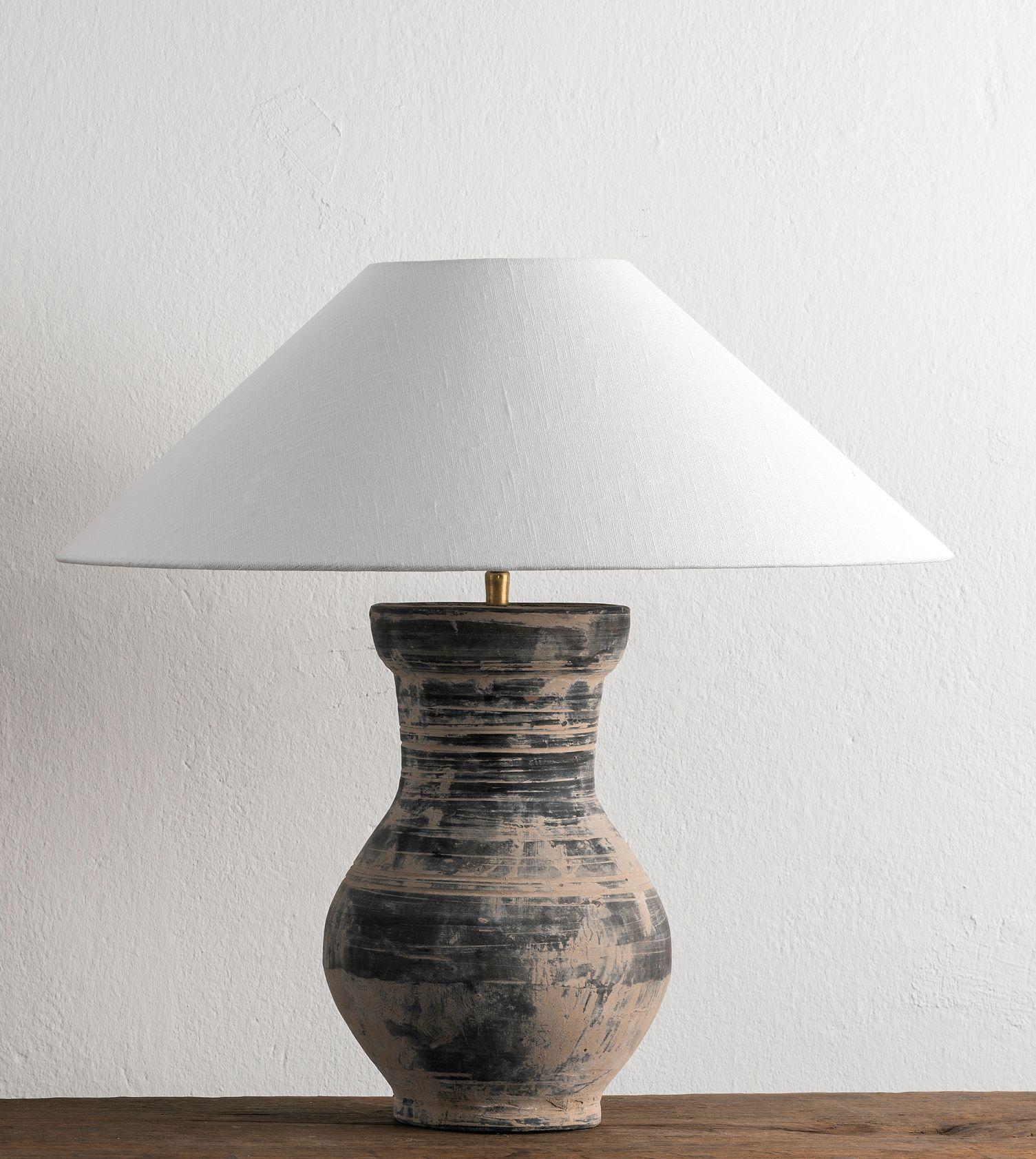 Han Single HAN Style Lamp with Belgian Linen Shade For Sale