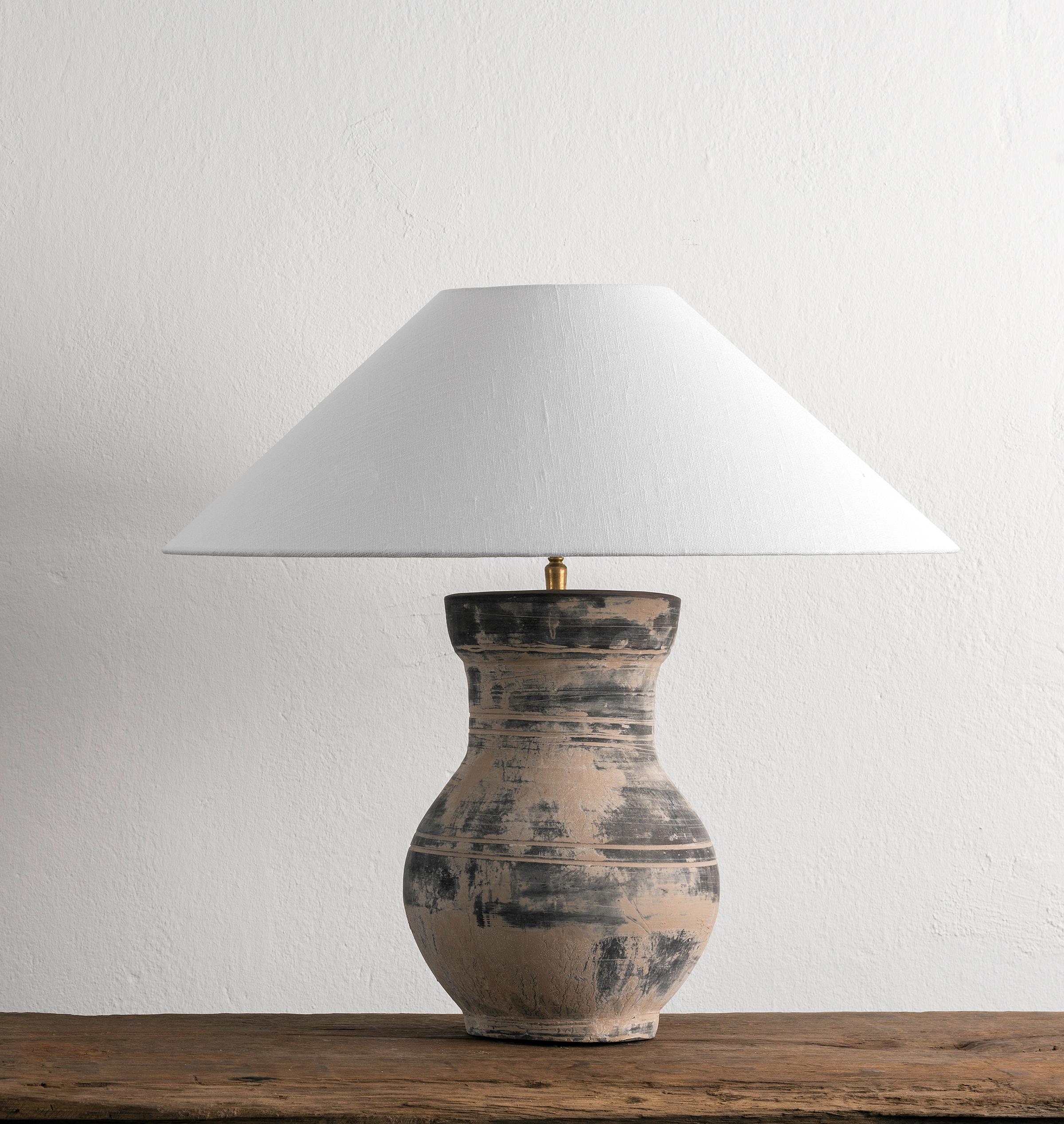 Han Single HAN Style Lamp with Belgian Linen Shade For Sale