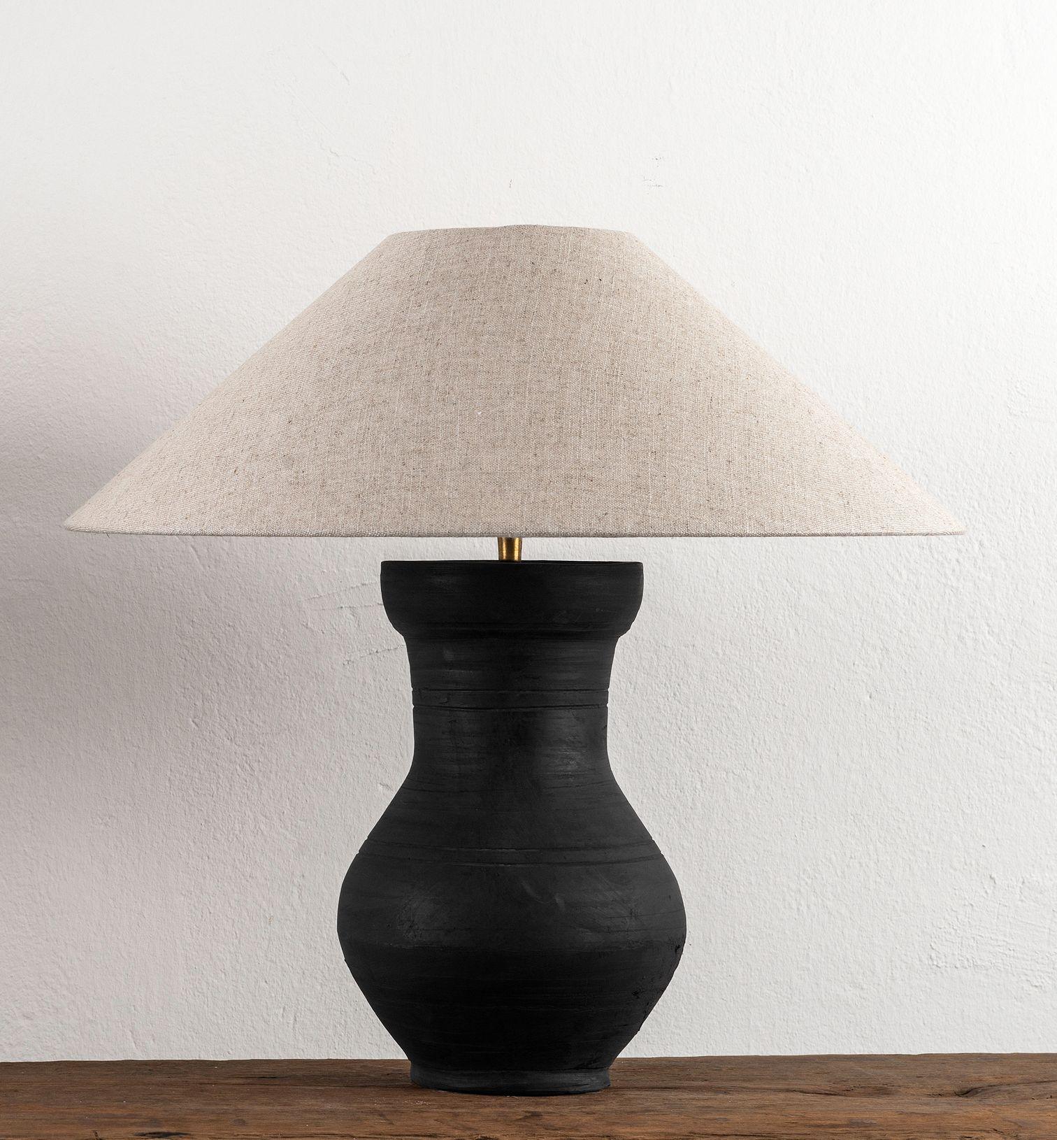 Han Single HAN Style Lamp with Belgian Linen Shade For Sale