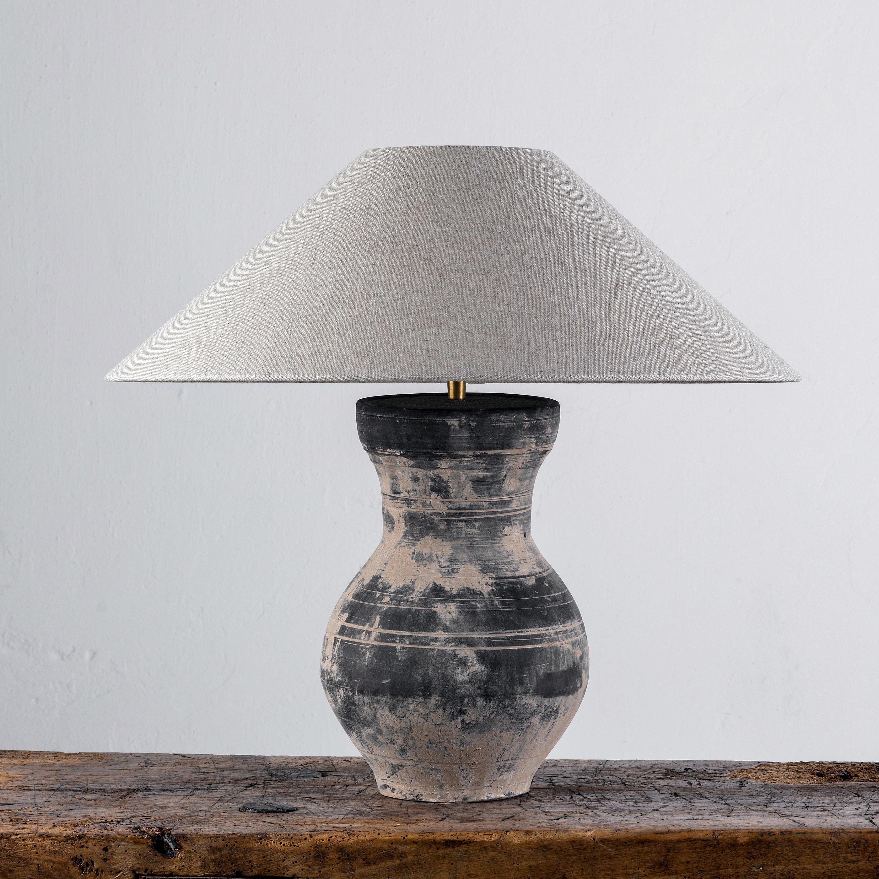 Han Single HAN Style Lamp with Belgian Linen Shade For Sale