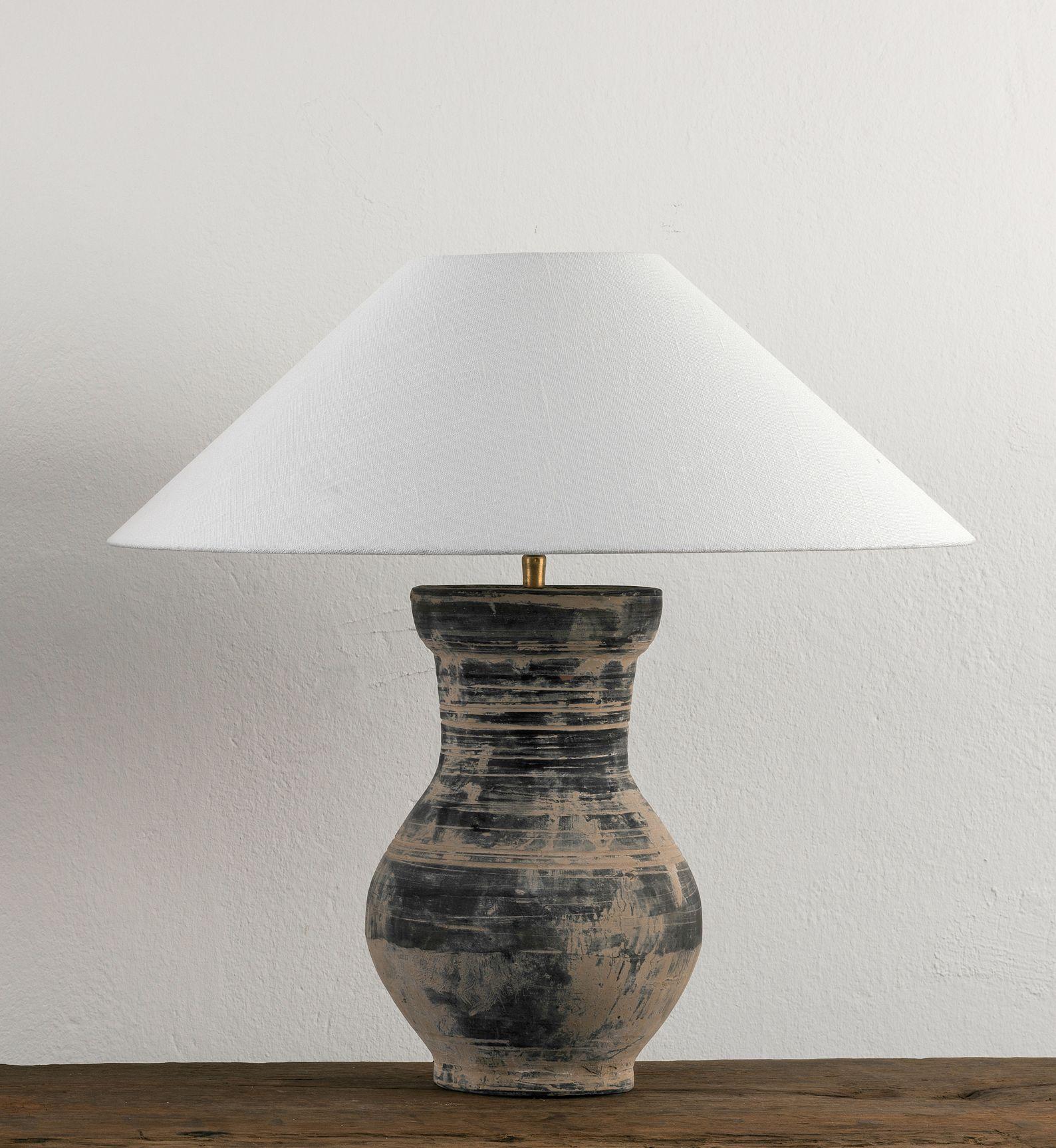 Chinese Single HAN Style Lamp with Belgian Linen Shade For Sale