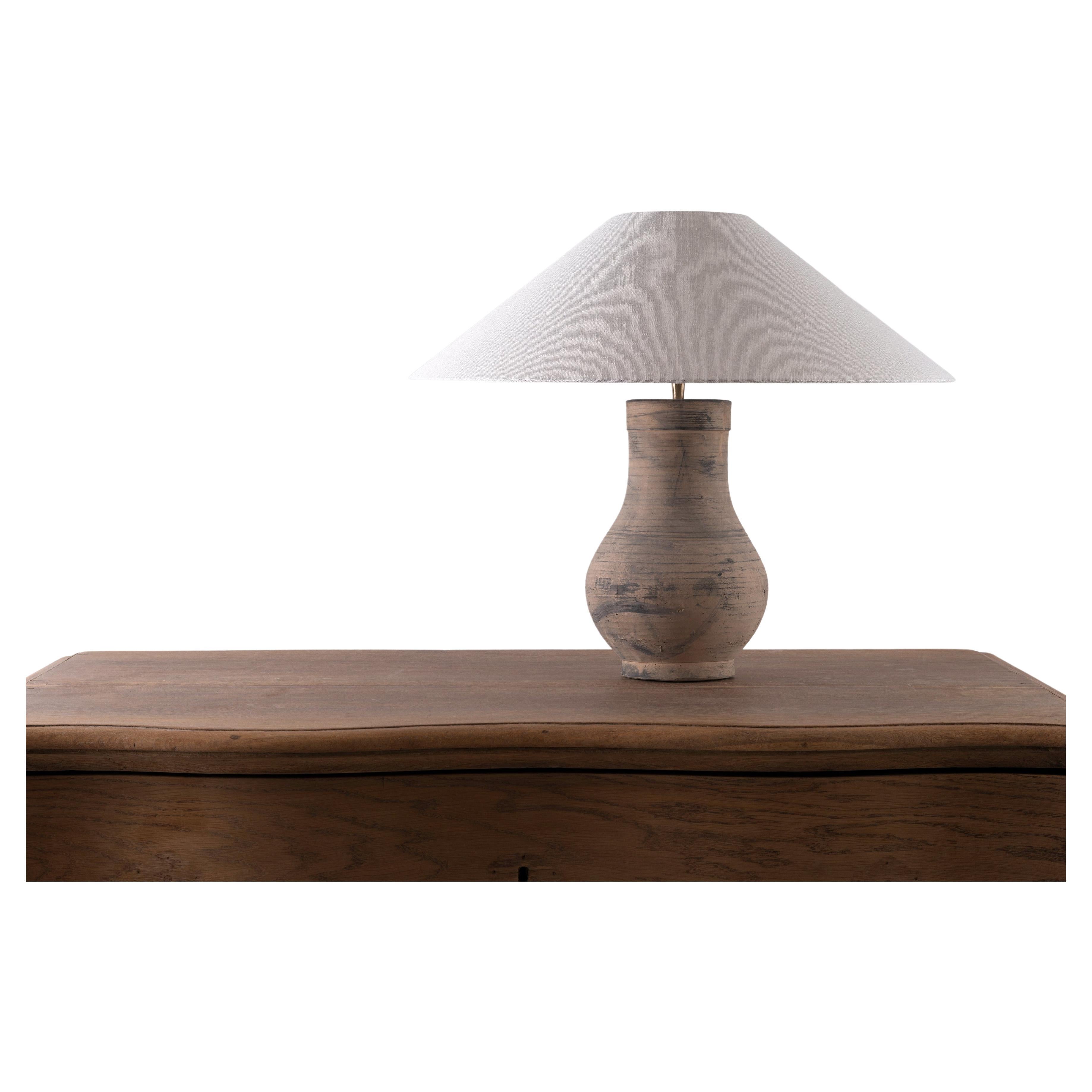 Single Han Style Lamp with Handmade Belgian Linen Shade For Sale