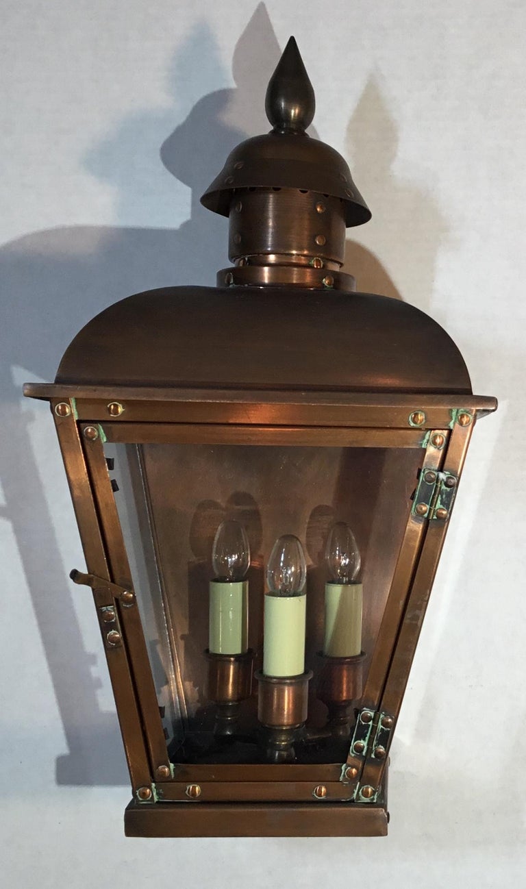 Single Hand Crafted Solid Copper Wall Lantern For Sale at 1stdibs