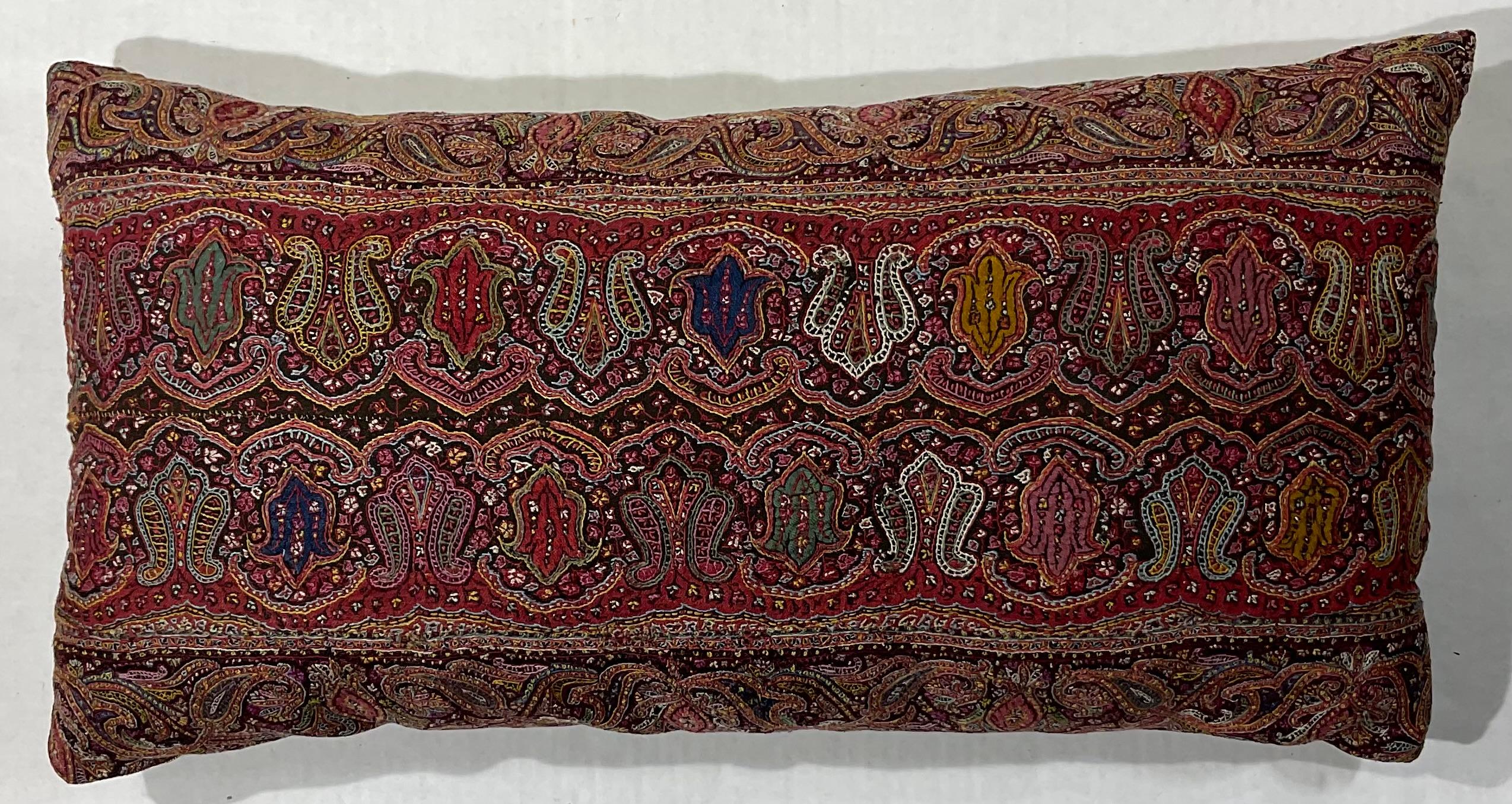 Beautiful fine hand embroidery front pillow made of antique Persian Kermonsha province textile.
Very detailed vivid floral motifs.
Fresh insert ,fine cotton backing.