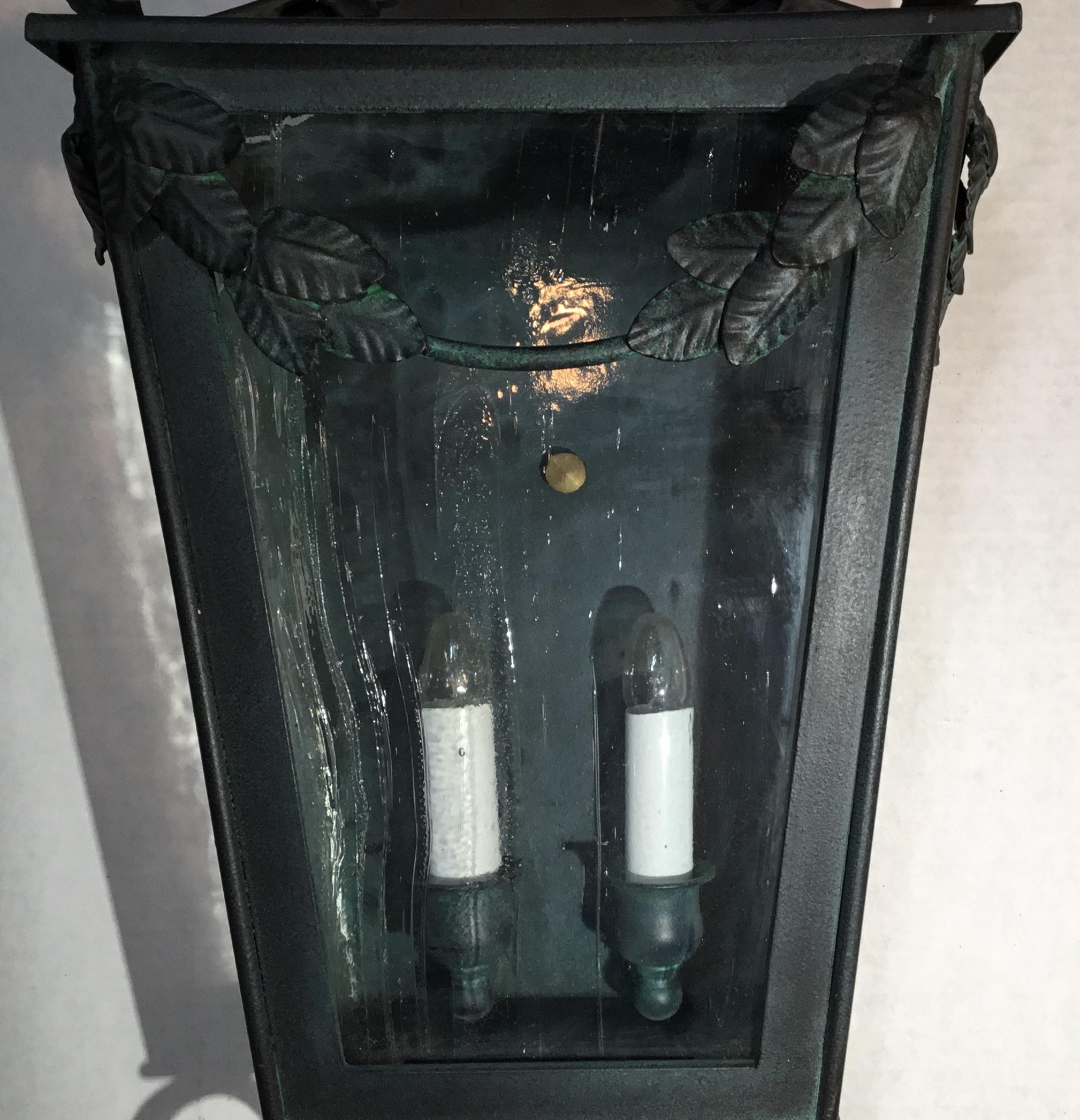 Single Hand Forged Iron Wall Lantern In Good Condition In Delray Beach, FL