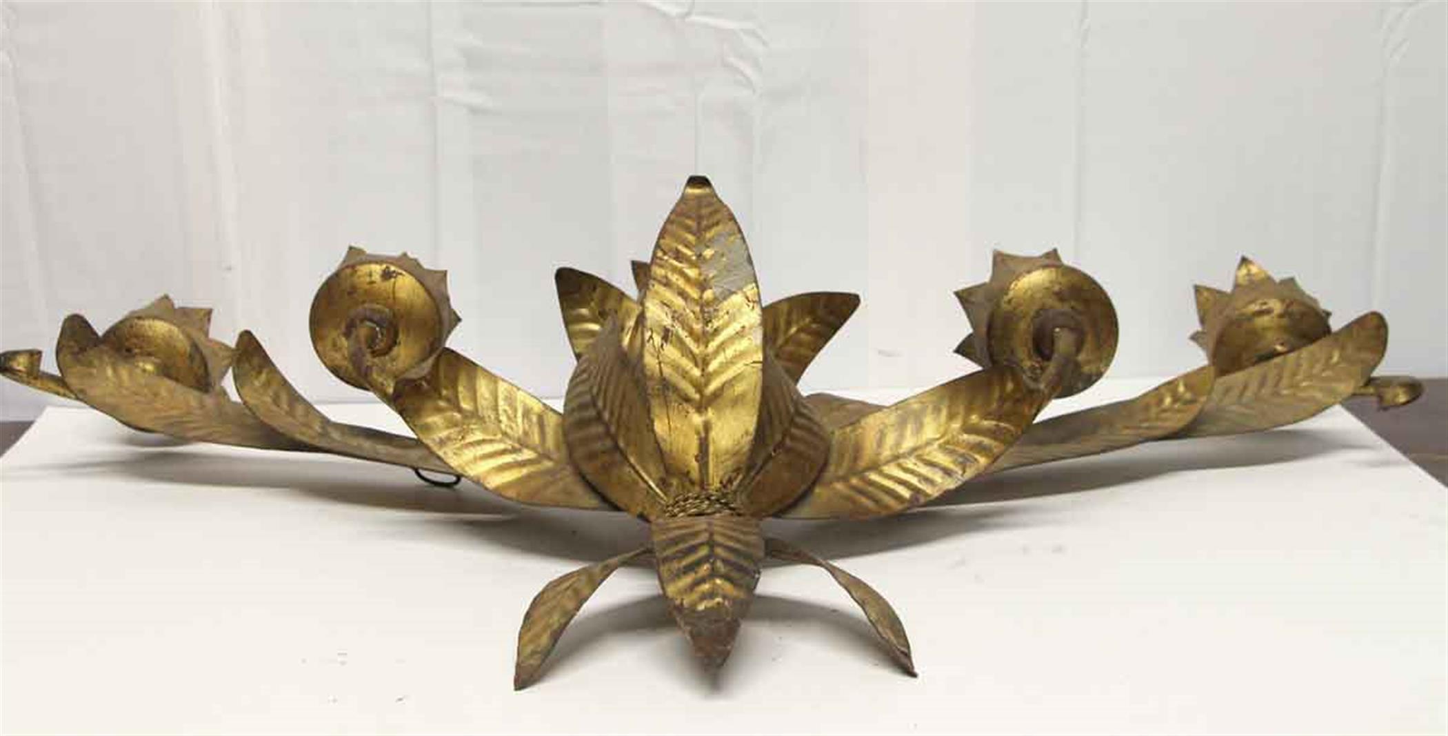 Contemporary Single Hand Hammered Five Light Floral Steel Candle Wall Sconce with Gold Finish