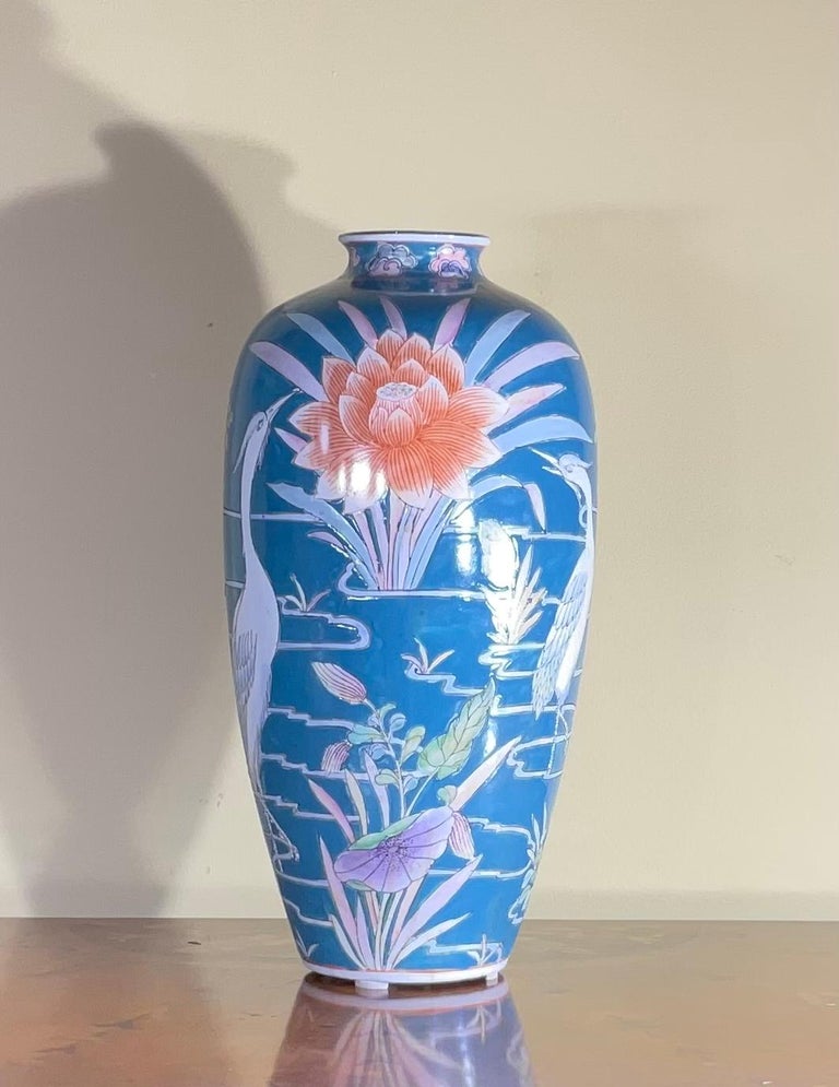 Single Hand Painted Mid Century Chinese Vase For Sale at 1stDibs