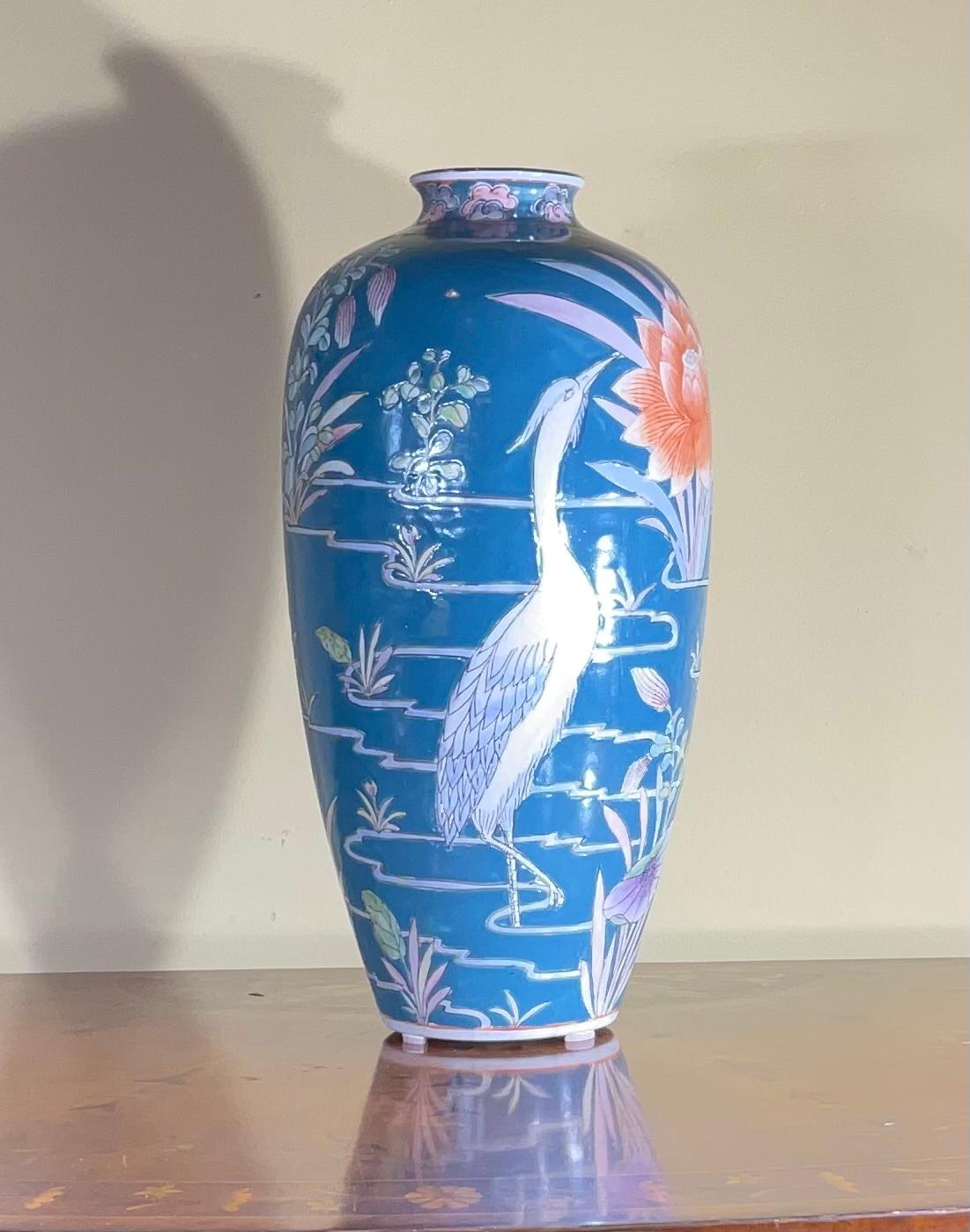 Ceramic Single Hand Painted Mid Century Chinese Vase For Sale