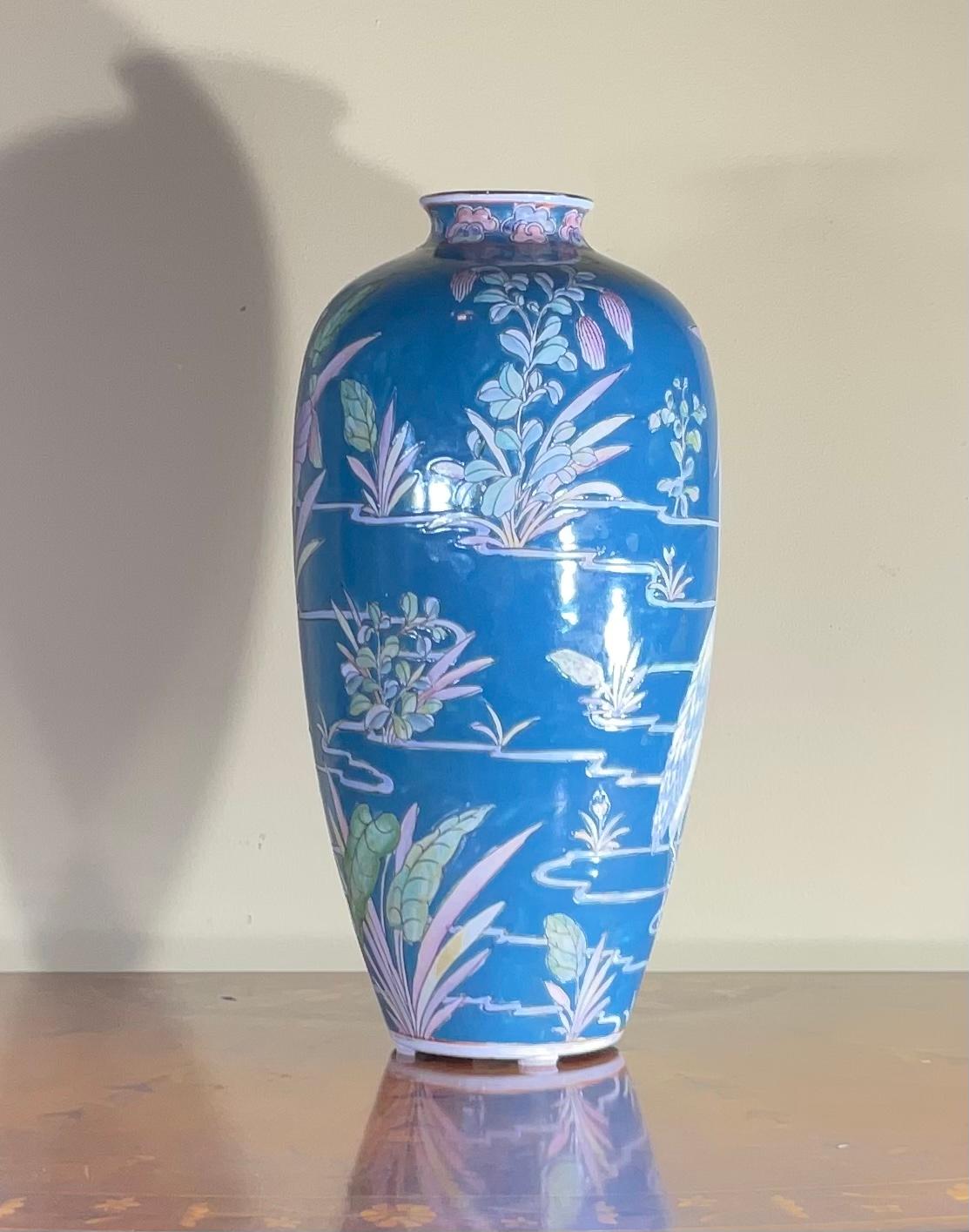 Single Hand Painted Mid Century Chinese Vase For Sale 1