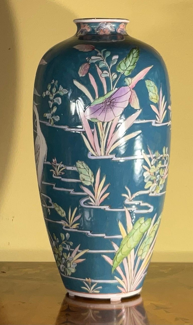Single Hand Painted Mid Century Chinese Vase For Sale at 1stDibs