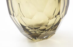Single Hand Blown Faceted Smoke Citrine Murano Glass Vase, Signed, Italy, 2022