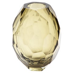 Single Hand Blown Faceted Smoke Citrine Murano Glass Vase, Signed, Italy, 2022