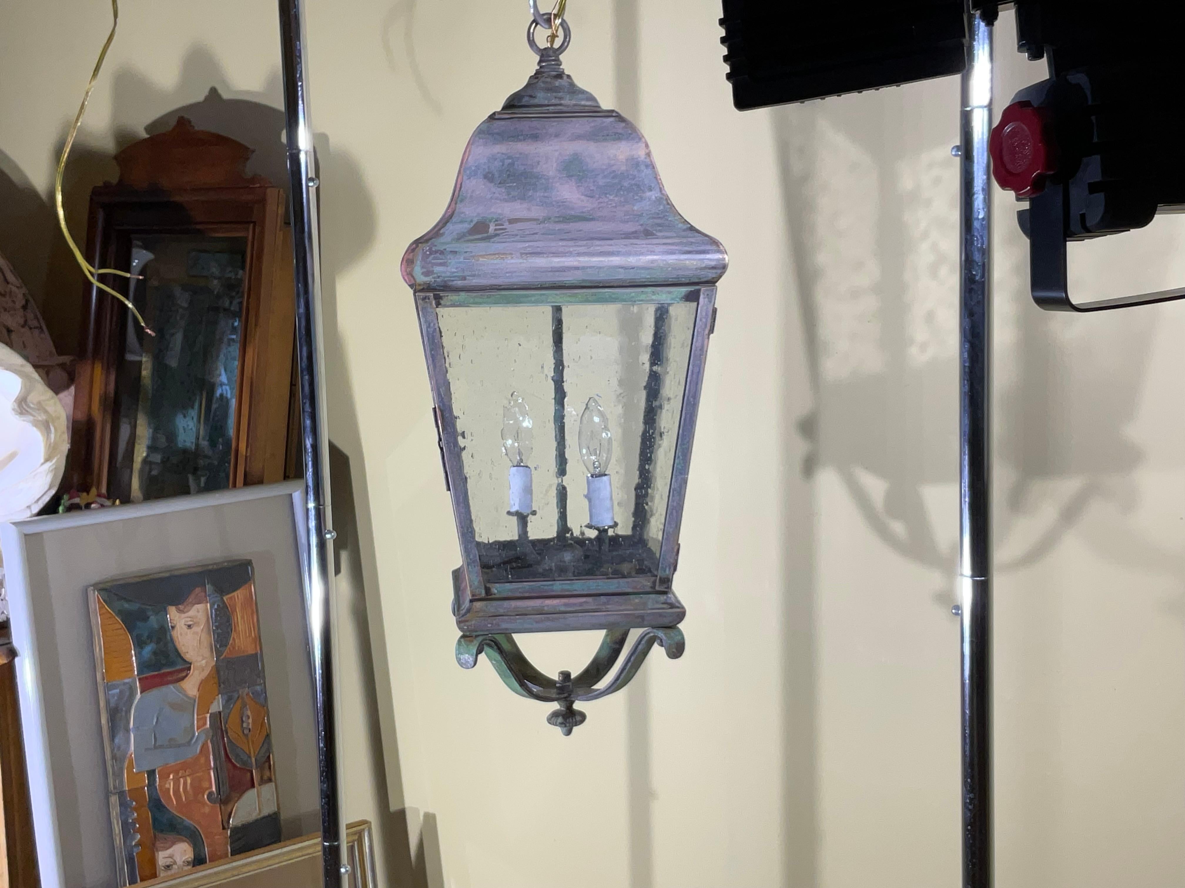 Single Handcrafted Solid Brass Hanging Lantern For Sale 4