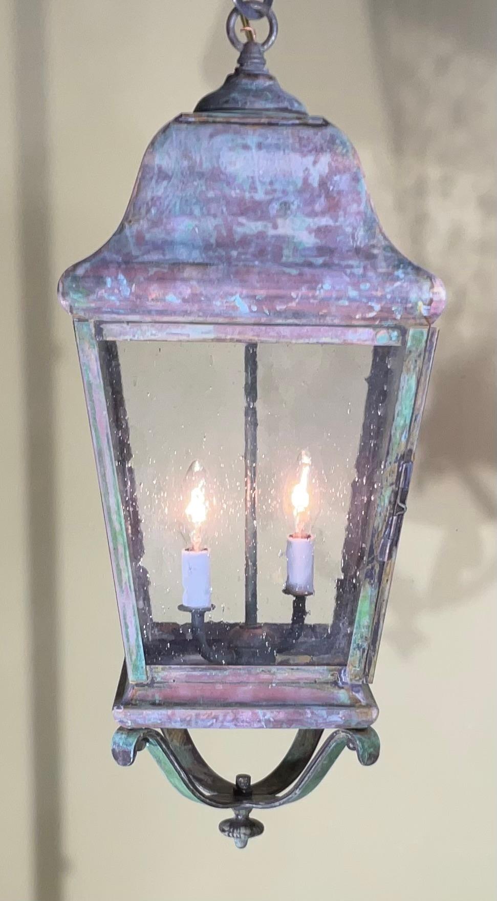 Single Handcrafted Solid Brass Hanging Lantern For Sale 7