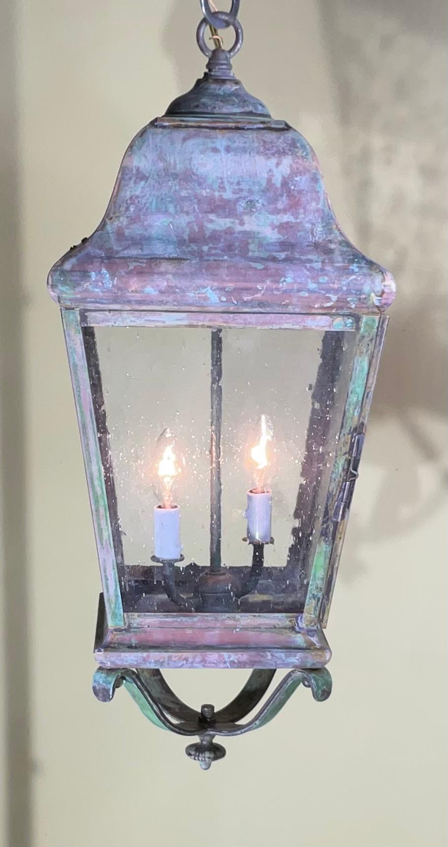 Single Handcrafted Solid Brass Hanging Lantern For Sale 8