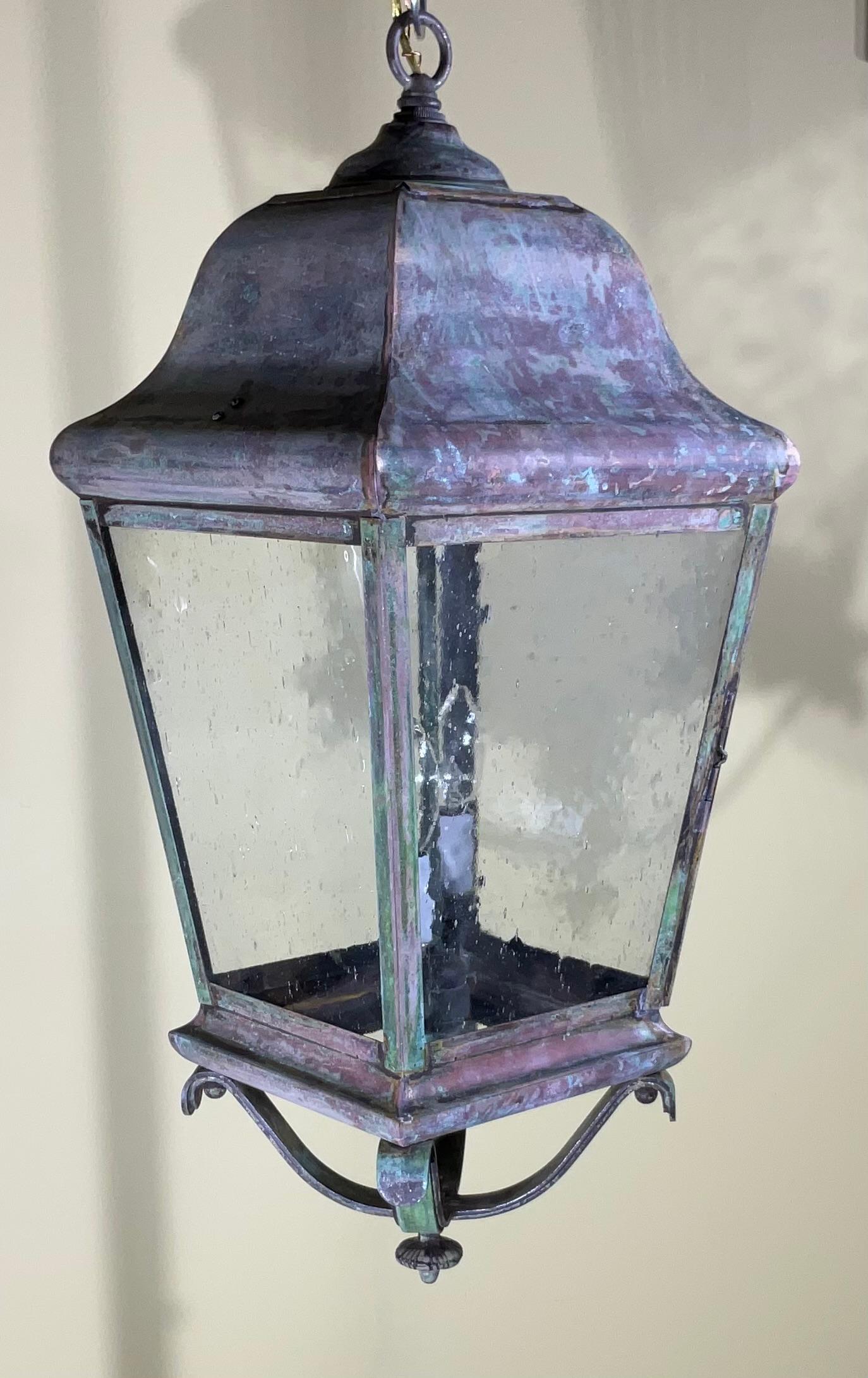 American Single Handcrafted Solid Brass Hanging Lantern For Sale