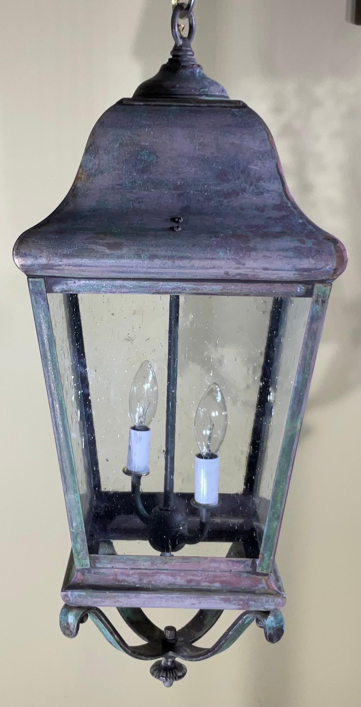 Hand-Crafted Single Handcrafted Solid Brass Hanging Lantern For Sale