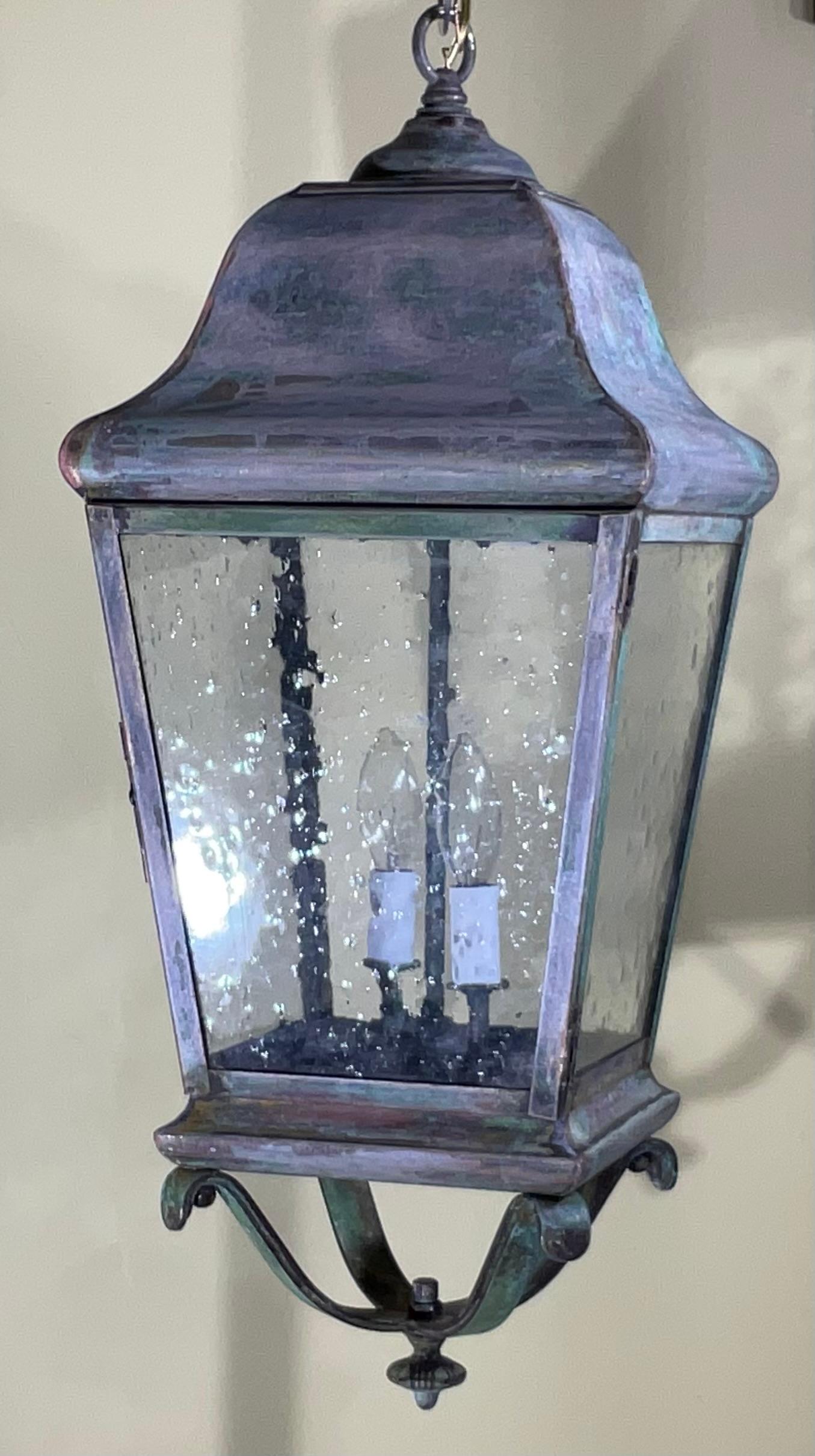 Contemporary Single Handcrafted Solid Brass Hanging Lantern For Sale