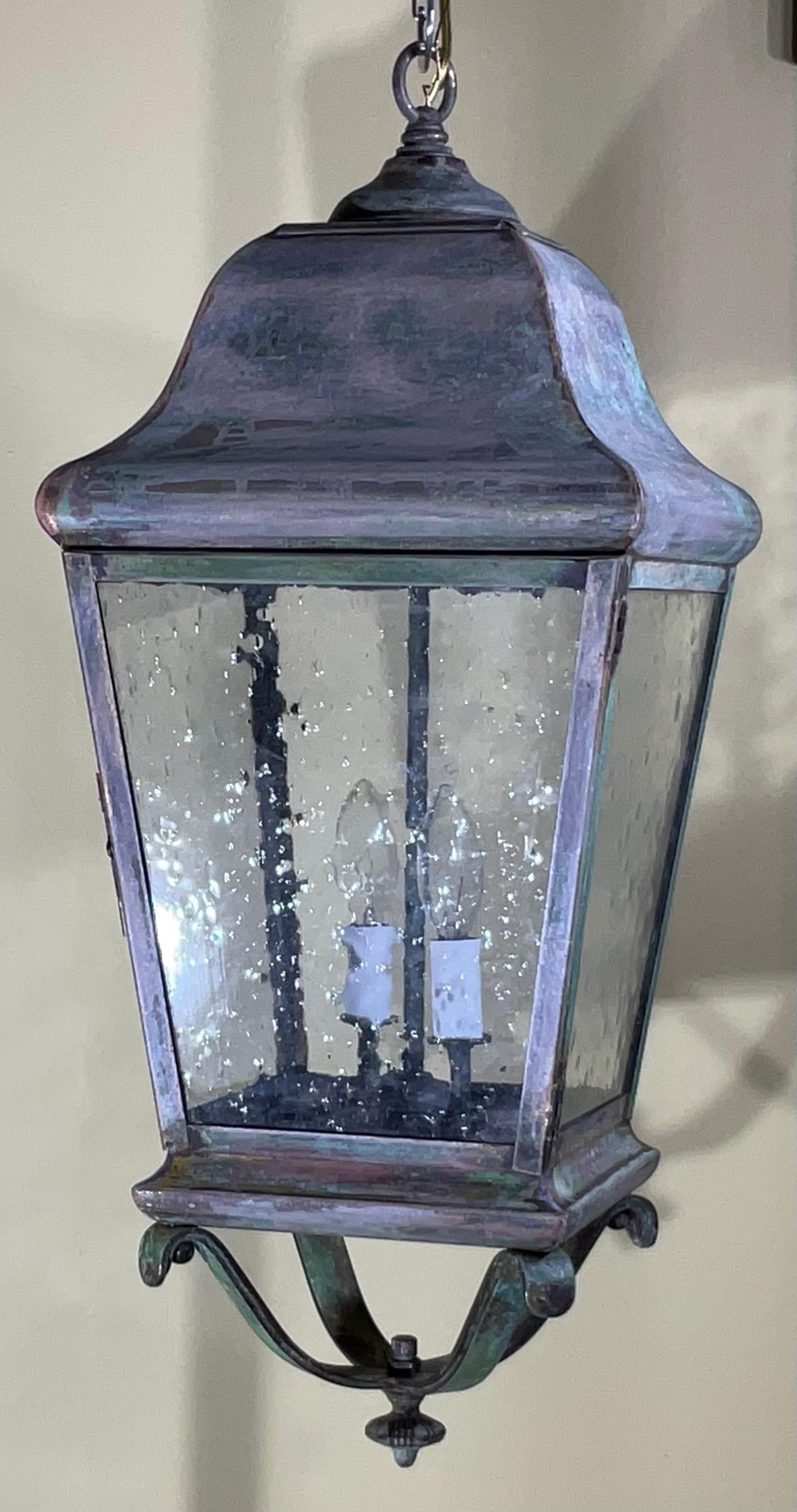 Single Handcrafted Solid Brass Hanging Lantern For Sale 1