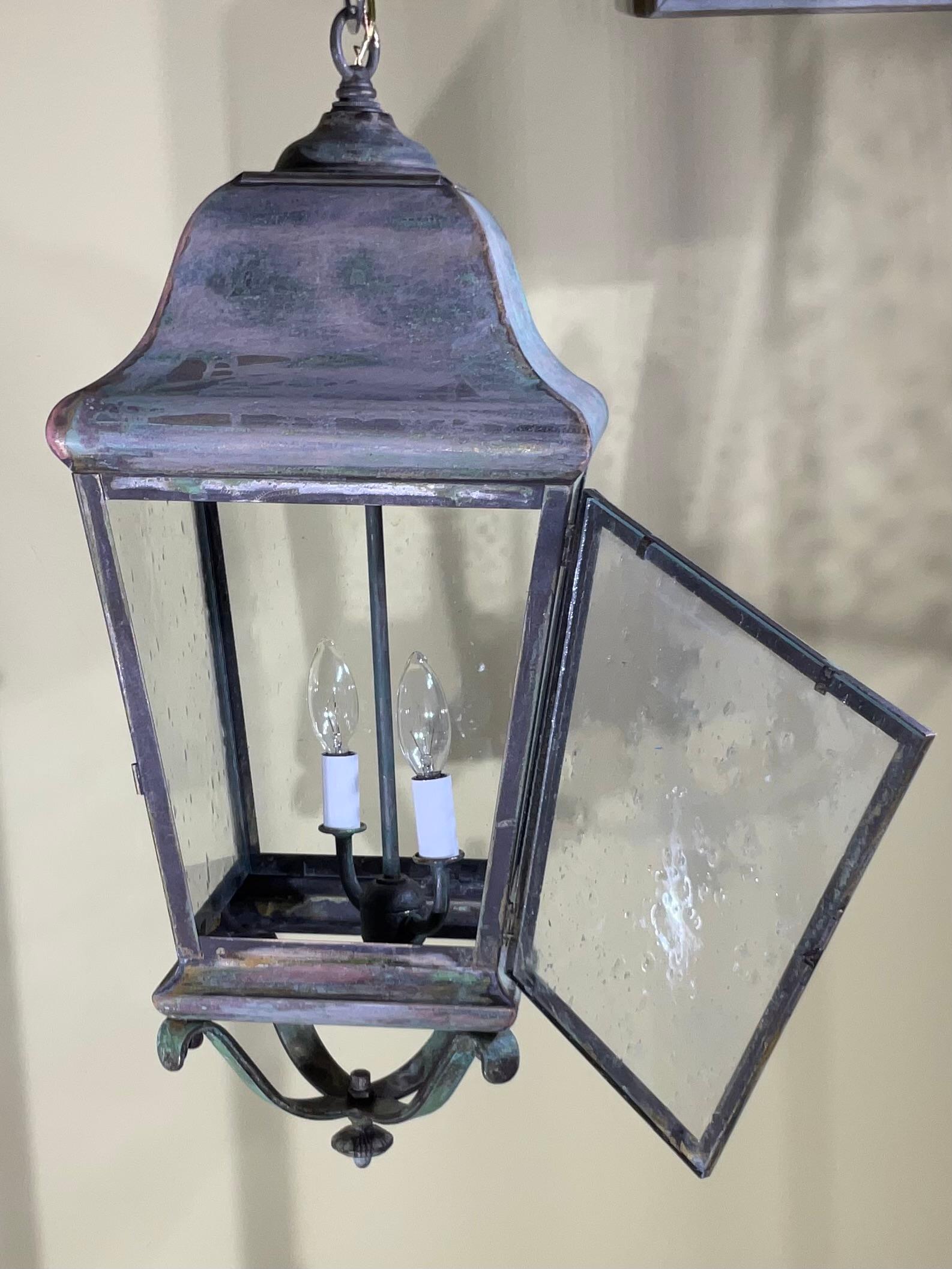 Single Handcrafted Solid Brass Hanging Lantern For Sale 2