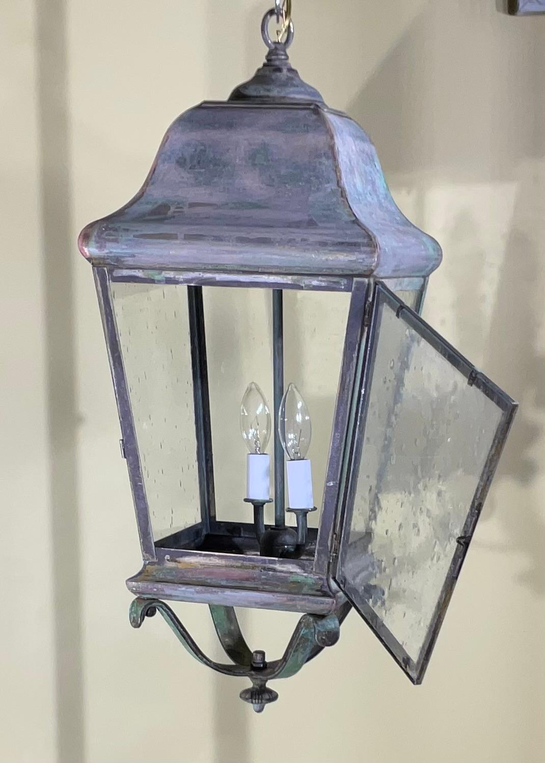 Single Handcrafted Solid Brass Hanging Lantern For Sale 3