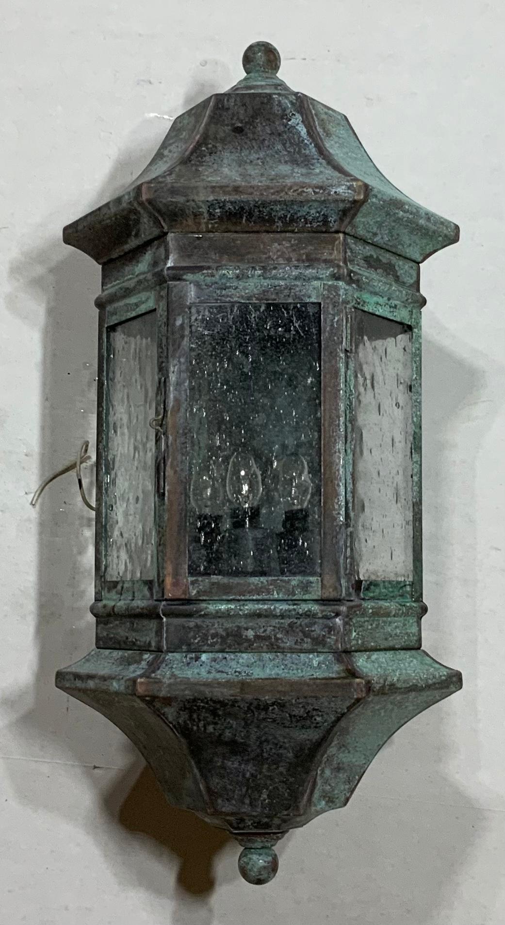 Single Handcrafted Solid Brass Wall Lantern In Good Condition In Delray Beach, FL