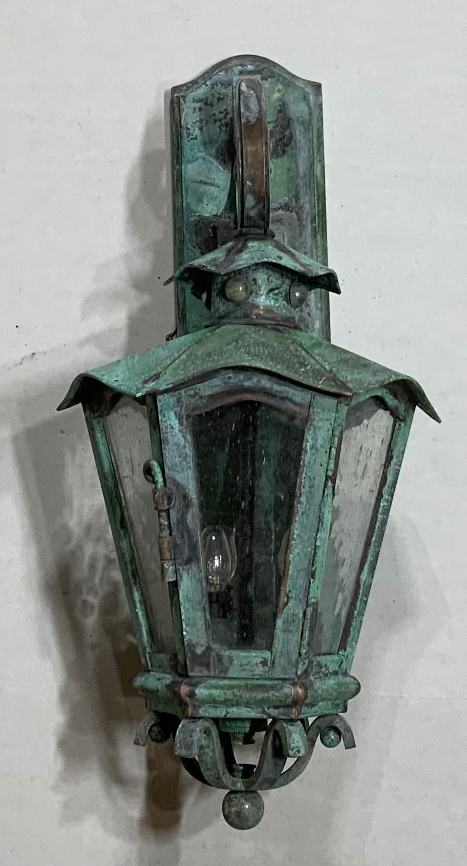 Single Handcrafted Solid Bronze and Brass Wall Lantern 6