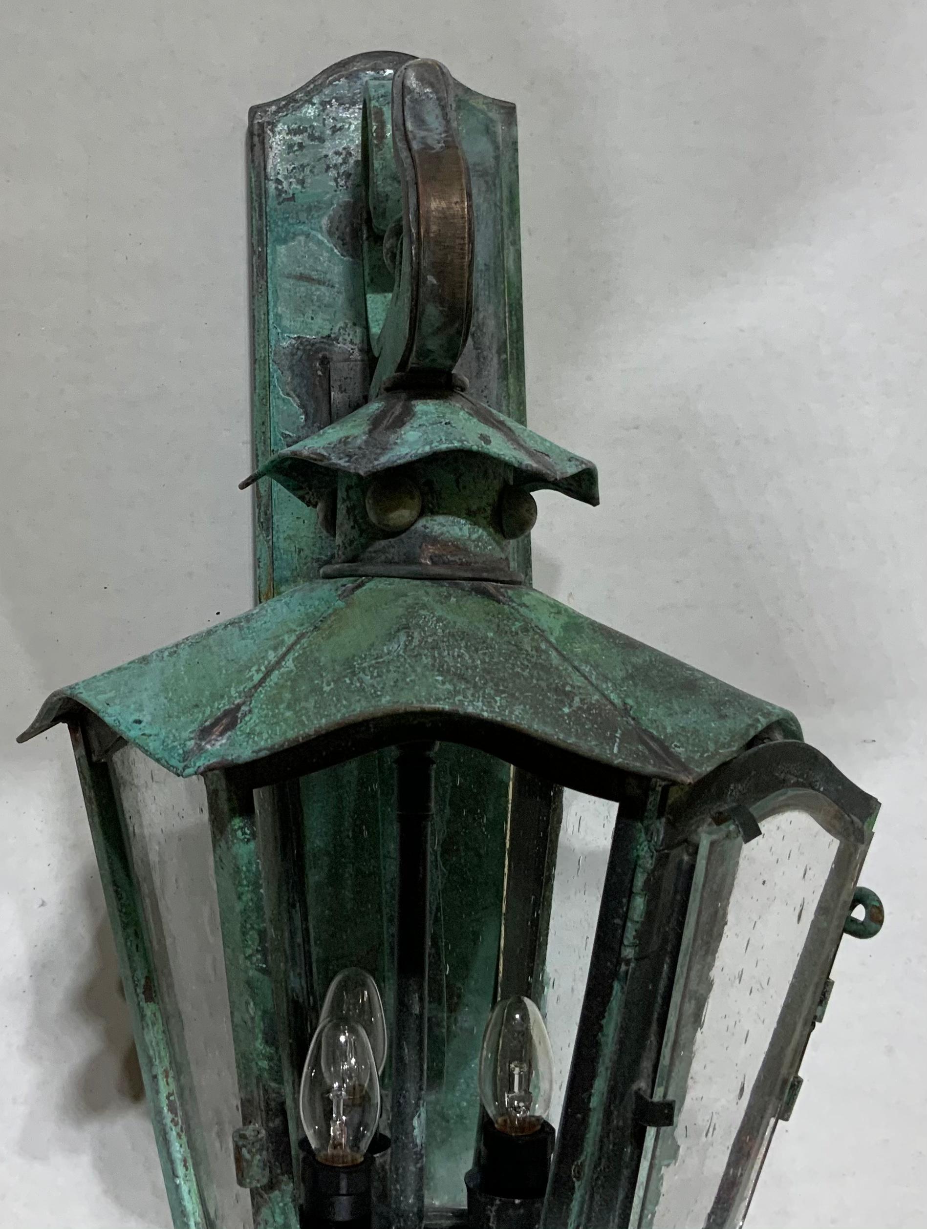 Single Handcrafted Solid Bronze and Brass Wall Lantern 2