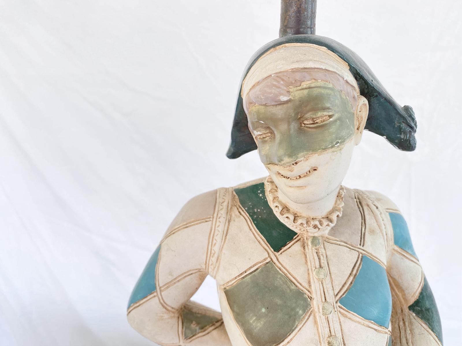 Mid-20th Century Single Handpainted Figural Harlequin Lamp by Marboro For Sale