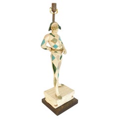 Single Handpainted Figural Harlequin Lamp by Marboro