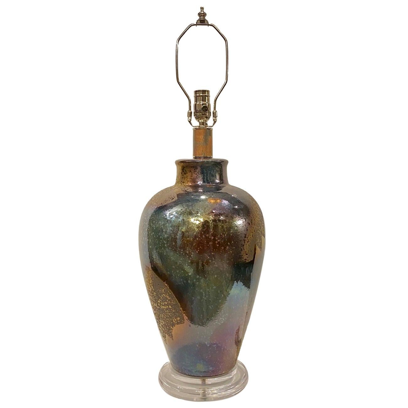 Single Iridescent Glazed Ceramic Table Lamp