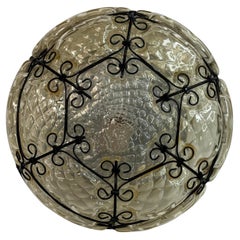 Single Iron Caged Venetian Glass Flush Mount or Sconce, Italy 1950s