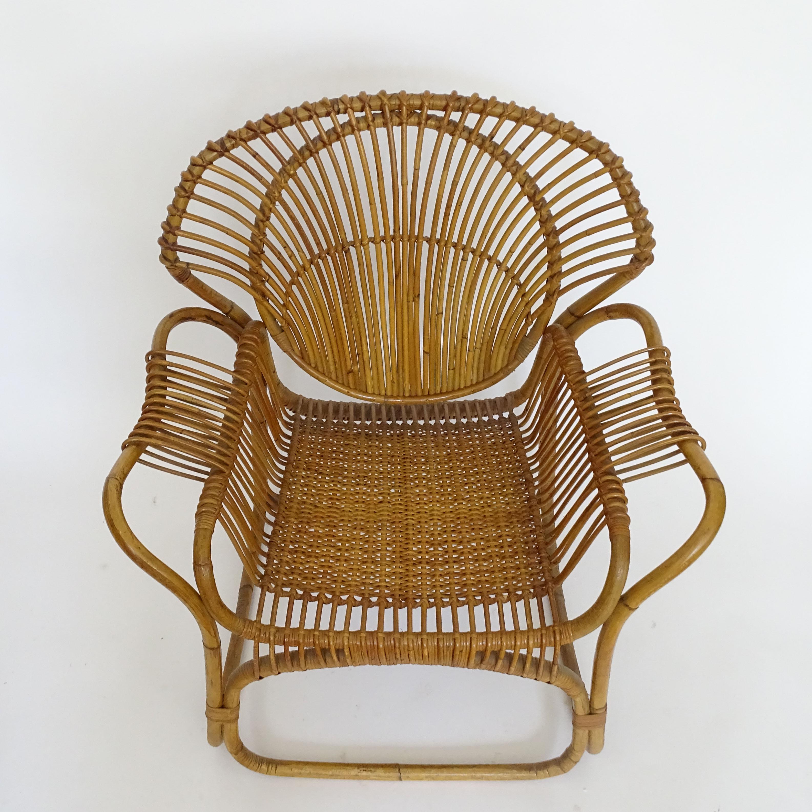 Beautifully Crafted Single Italian 1950s Bamboo Lounge Chair.