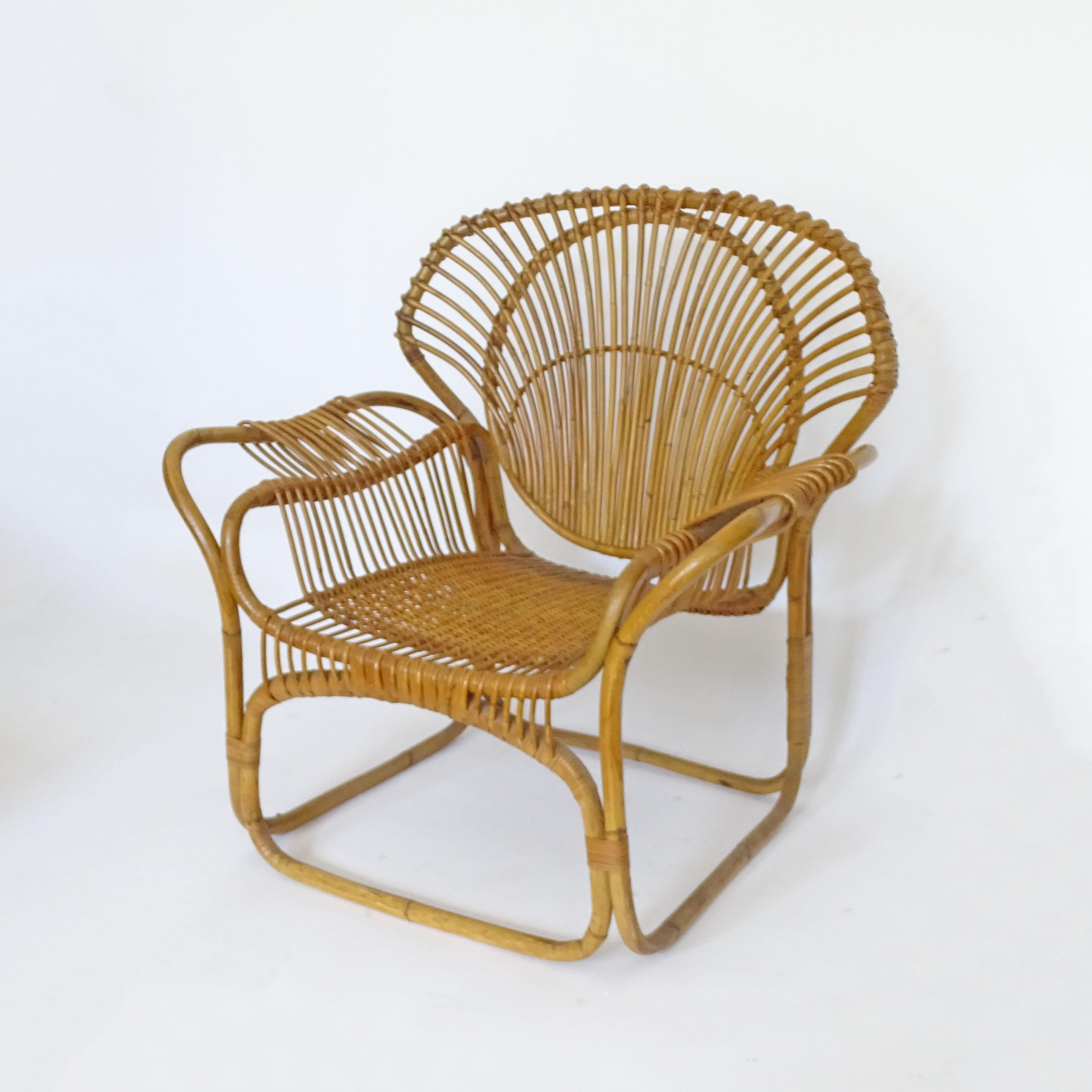 Single Italian 1950s Bamboo Lounge Chair Moderno de mediados de siglo en venta