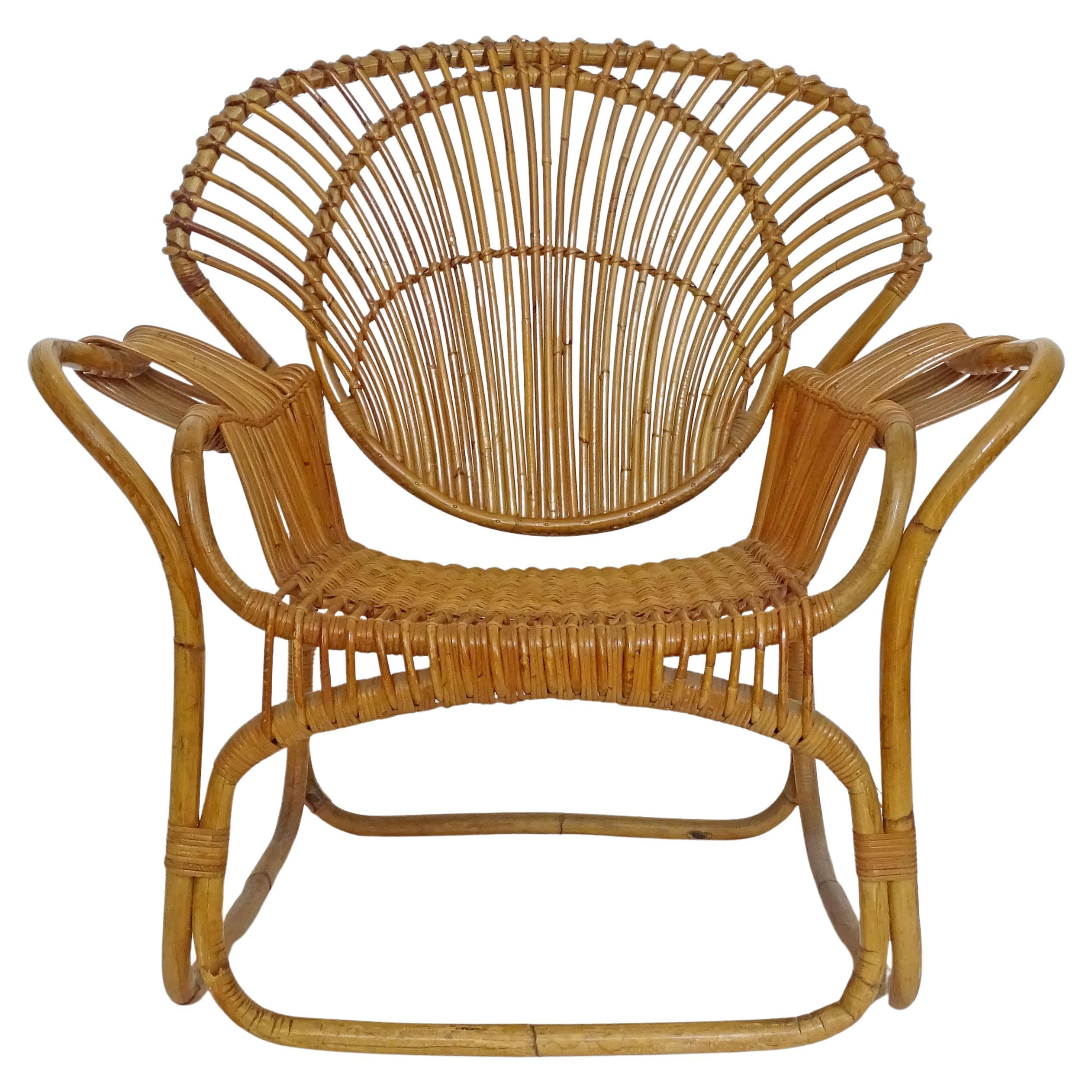 Single Italian 1950s Bamboo Lounge Chair