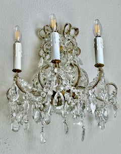 Single Italian Beaded Crystal Brass Wall Light Sconce