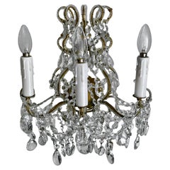 Single Italian Beaded Crystal Brass Wall Light Sconce