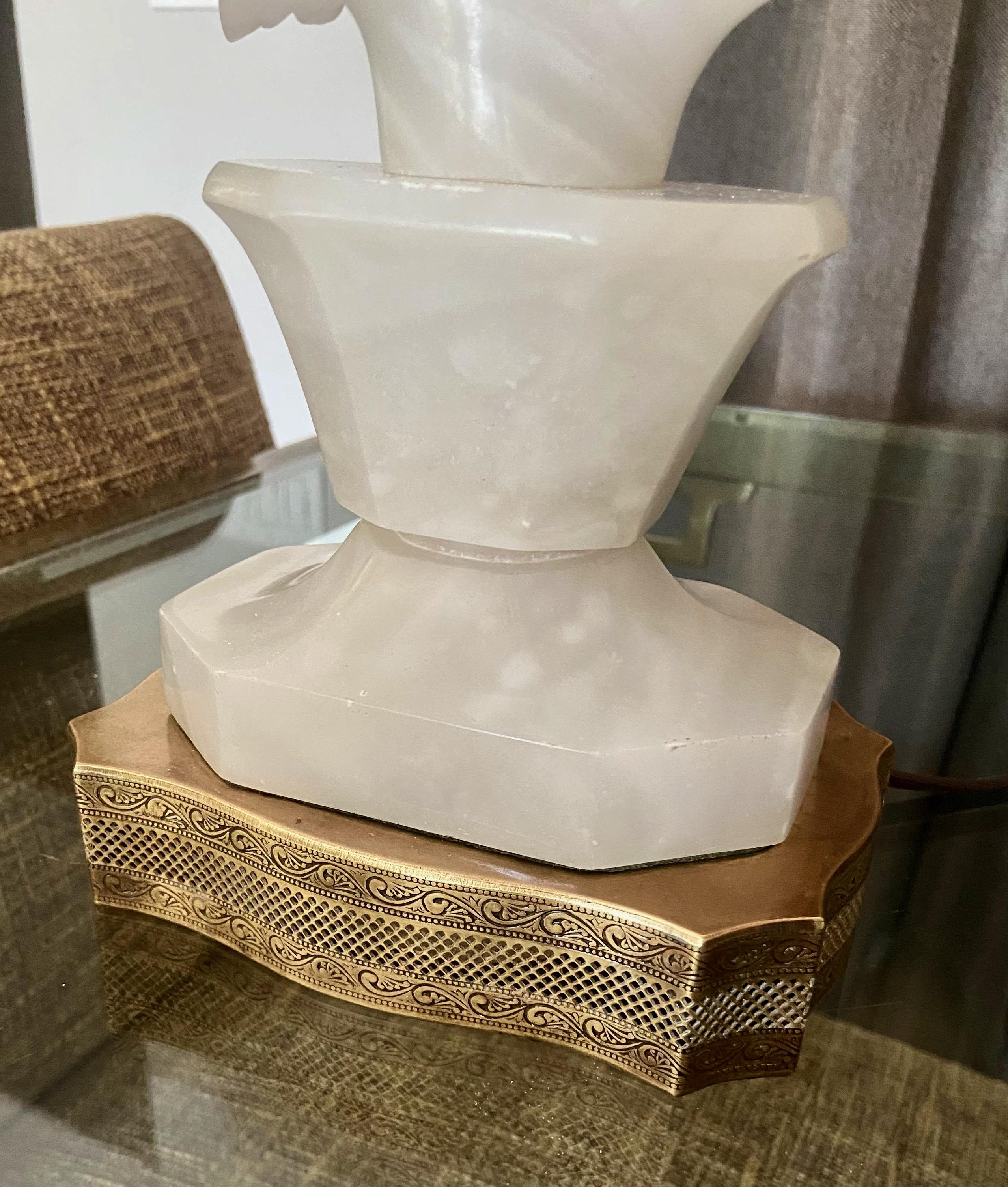 Single Italian Bird Branch Alabaster Table Lamp For Sale 3