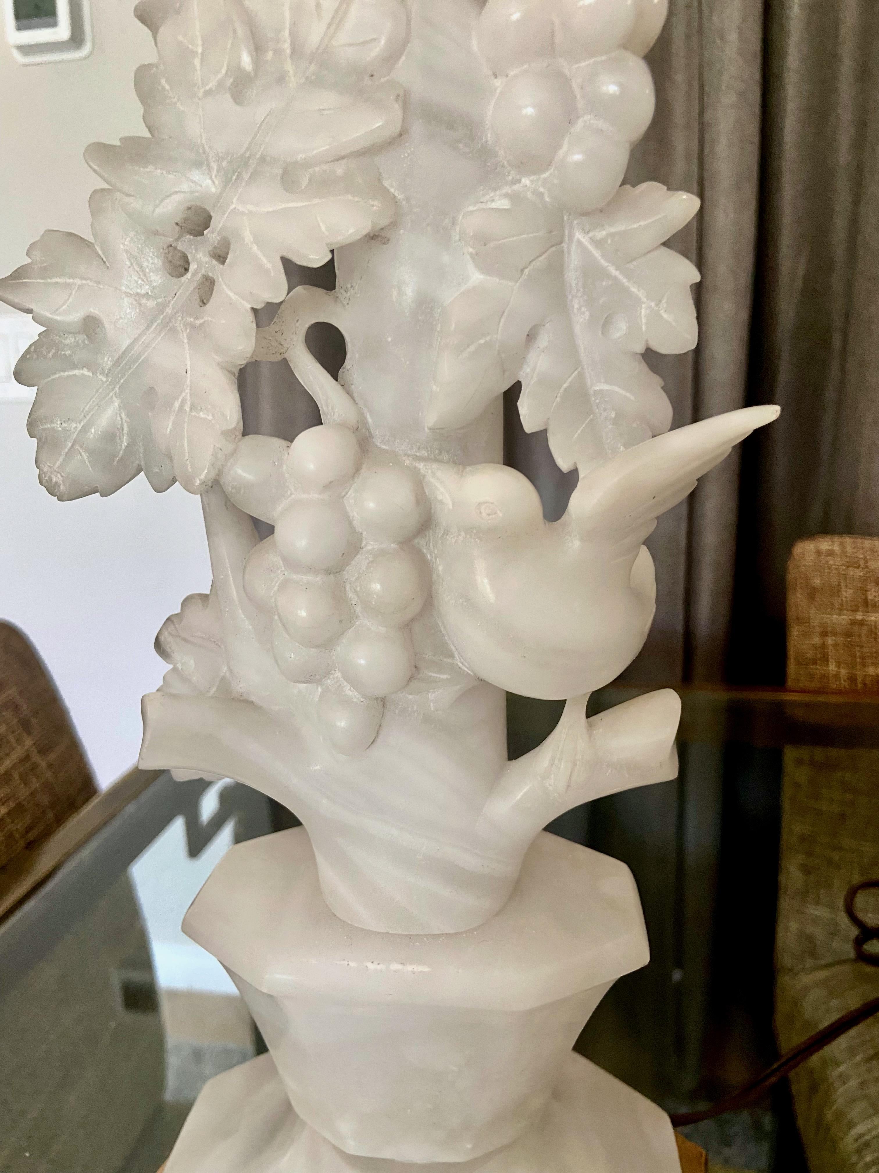 Single Italian Bird Branch Alabaster Table Lamp For Sale 4