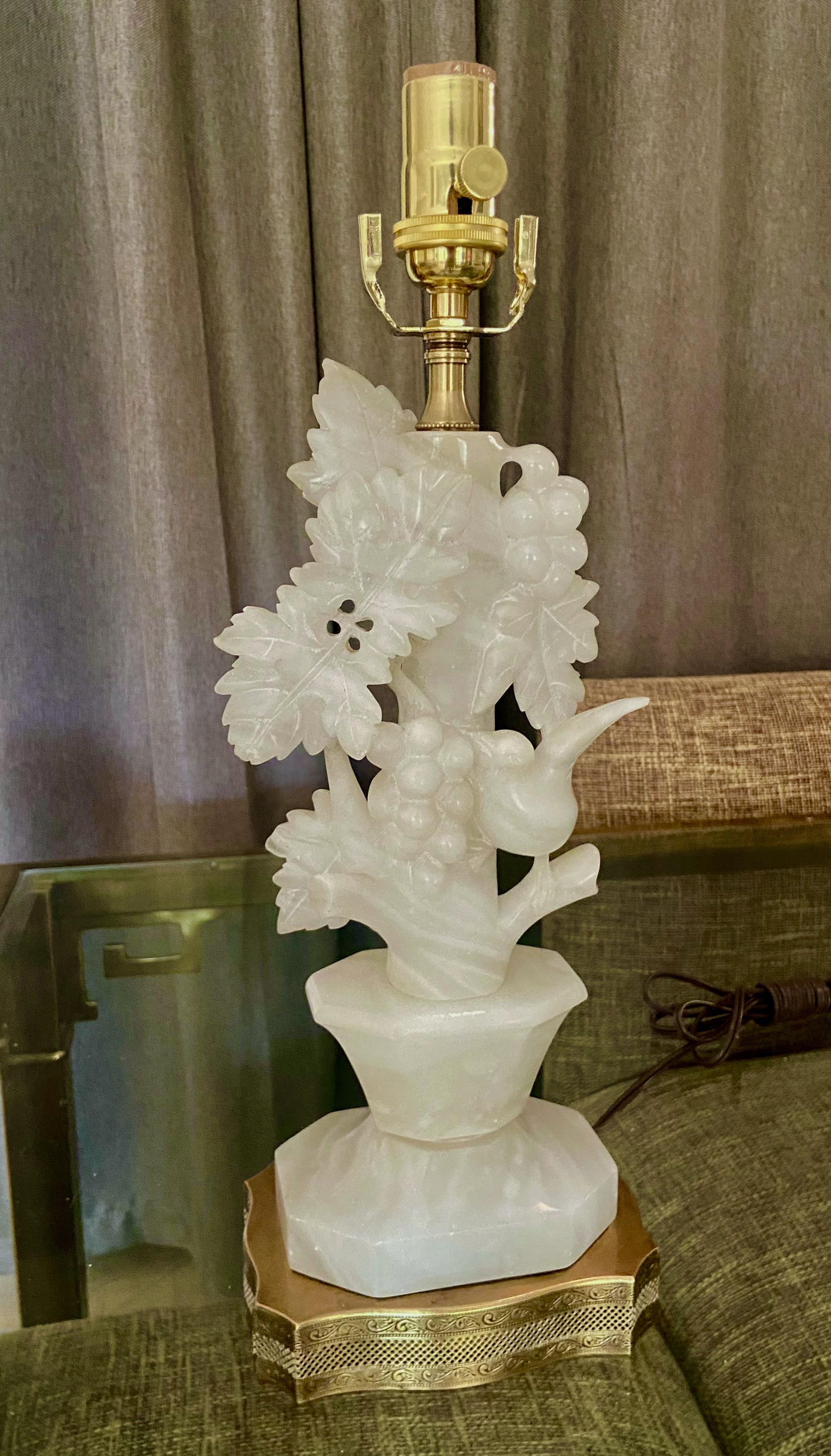 Single Italian Bird Branch Alabaster Table Lamp For Sale 7