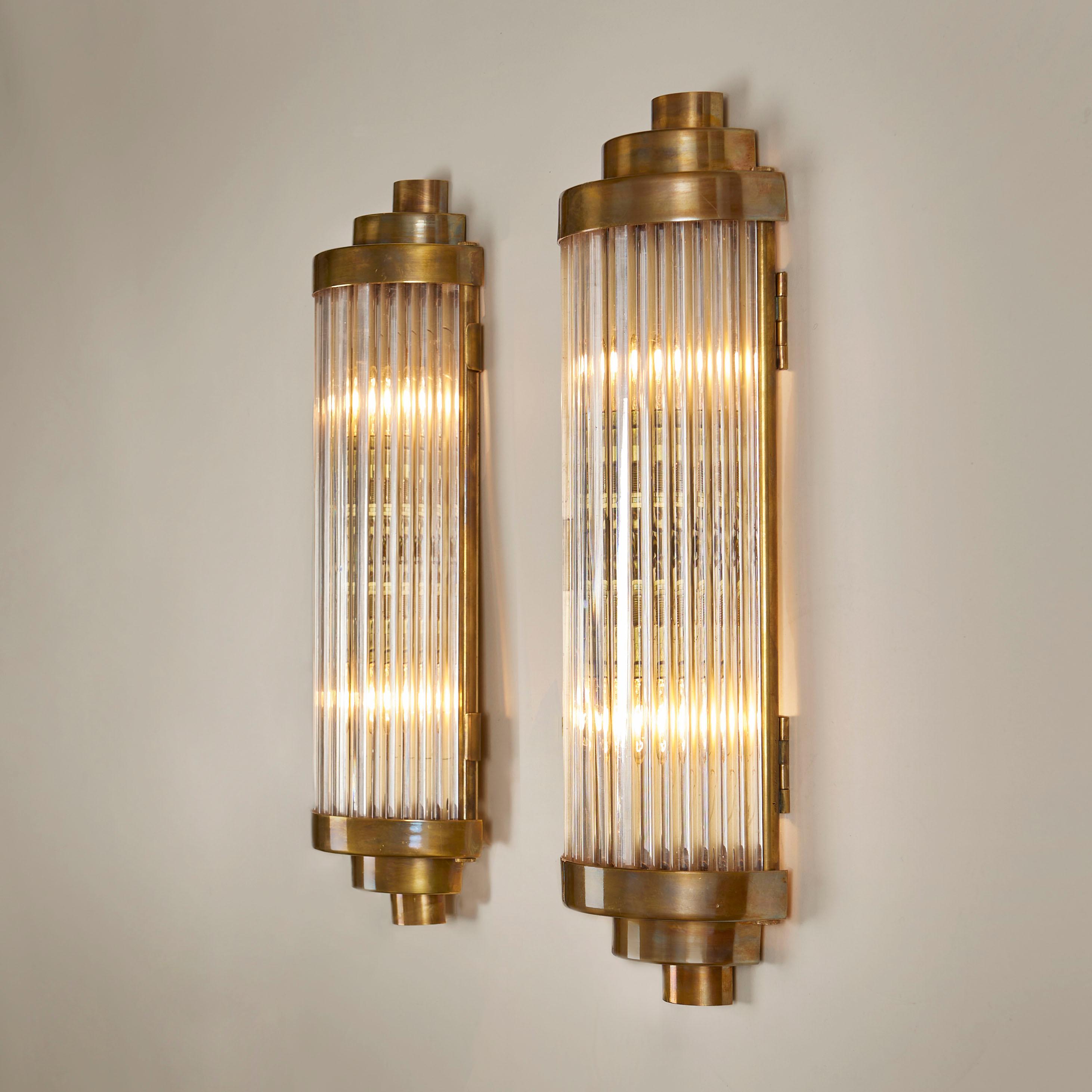 Art Deco Italian Brass and glass Ravello Wall Light with 3 Tier brass end, art deco style For Sale