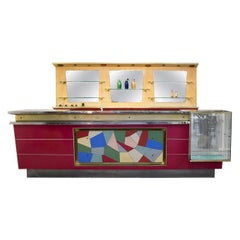 Single Italian Colored Formica, Wood, Steel and Brass Vintage Bar, 1950s
