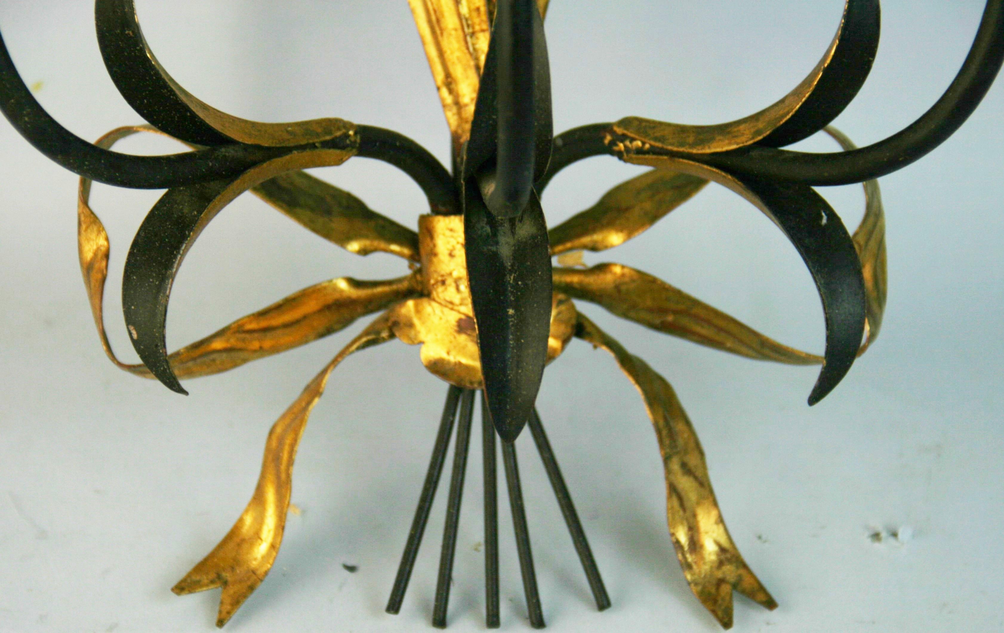 Metal Single Italian Leaf and Wheat Gilt Wood Candle Sconce For Sale