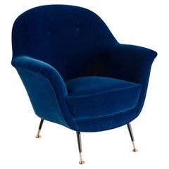 Single Italian Lounge Chair in Blue Italian Mohair