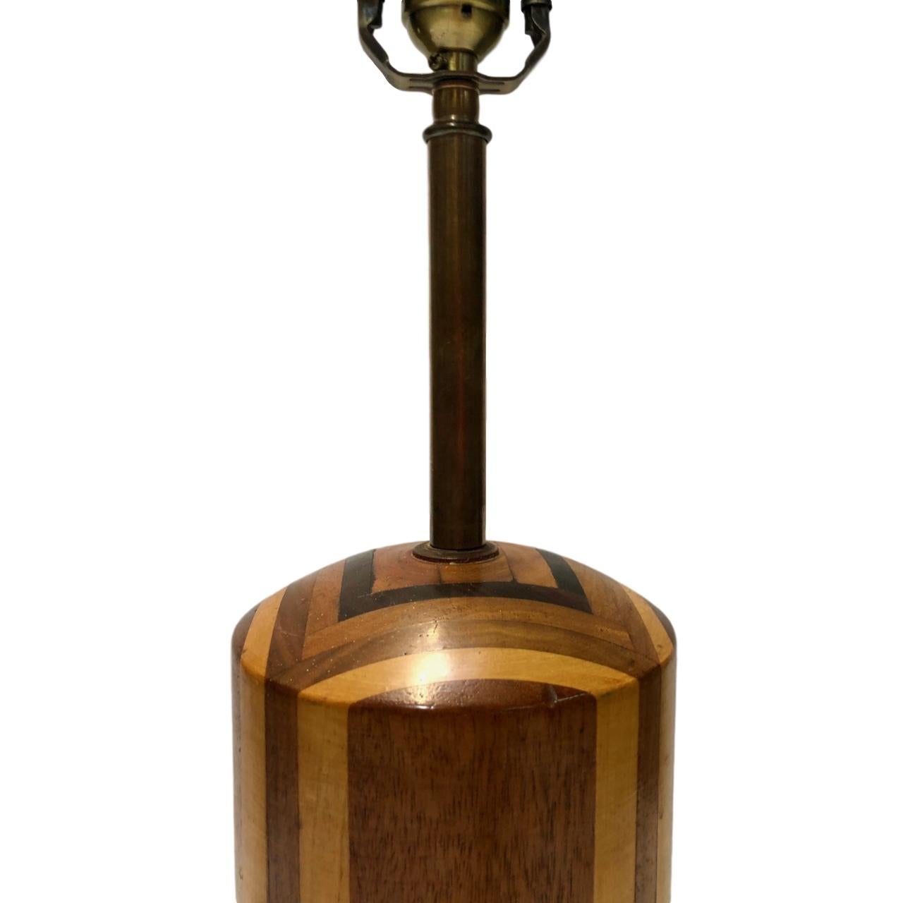 Turned Single Italian Marquetry Table Lamp For Sale