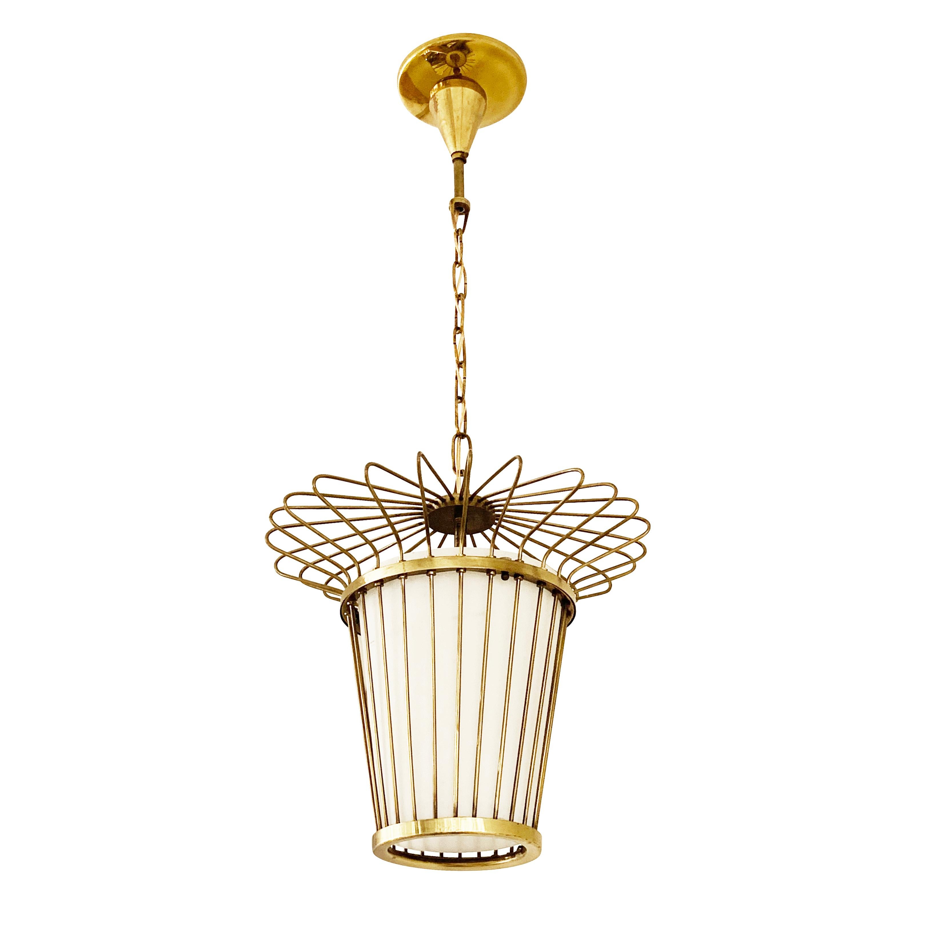 Single Italian Midcentury Caged Pendant In Good Condition For Sale In New York, NY