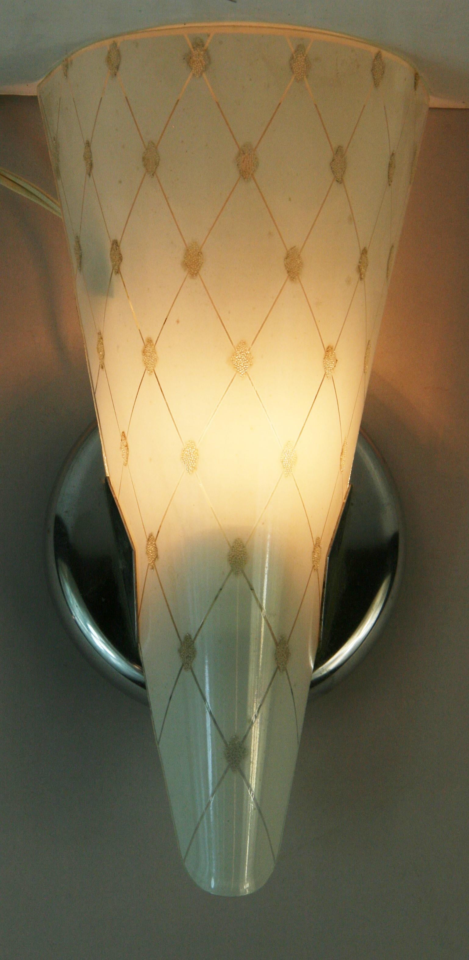 Single Italian Mid Century  Frosted Glass Leaf Sconces For Sale 3